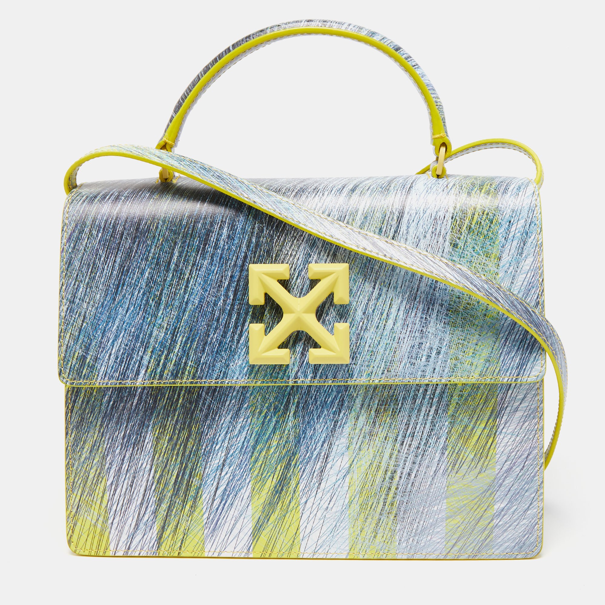Off-White Multicolor Striped Leather 2.8 Jitney Top Handle Bag