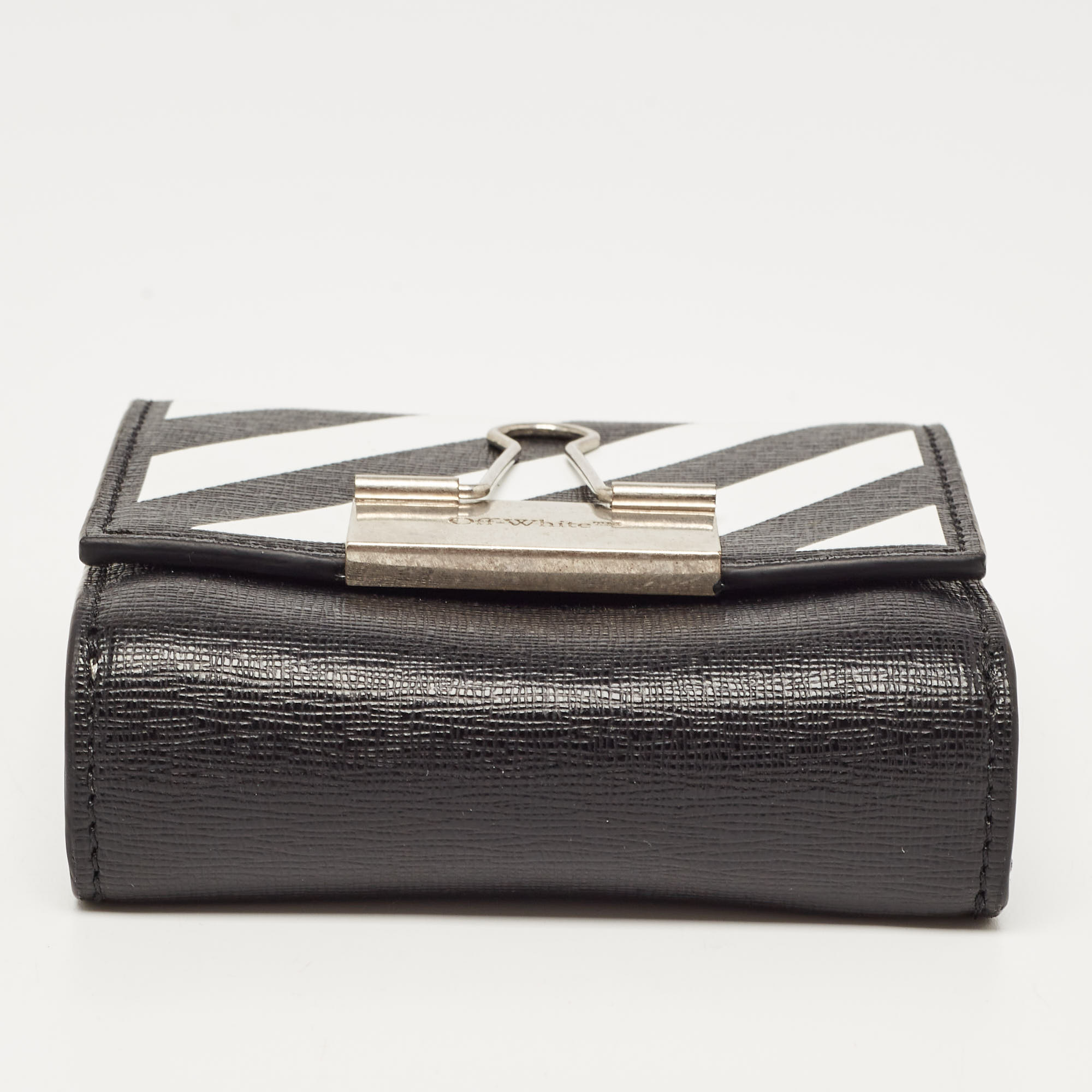 Off-White Black/White Diagonal Print Leather Binder Clip Compact Wallet