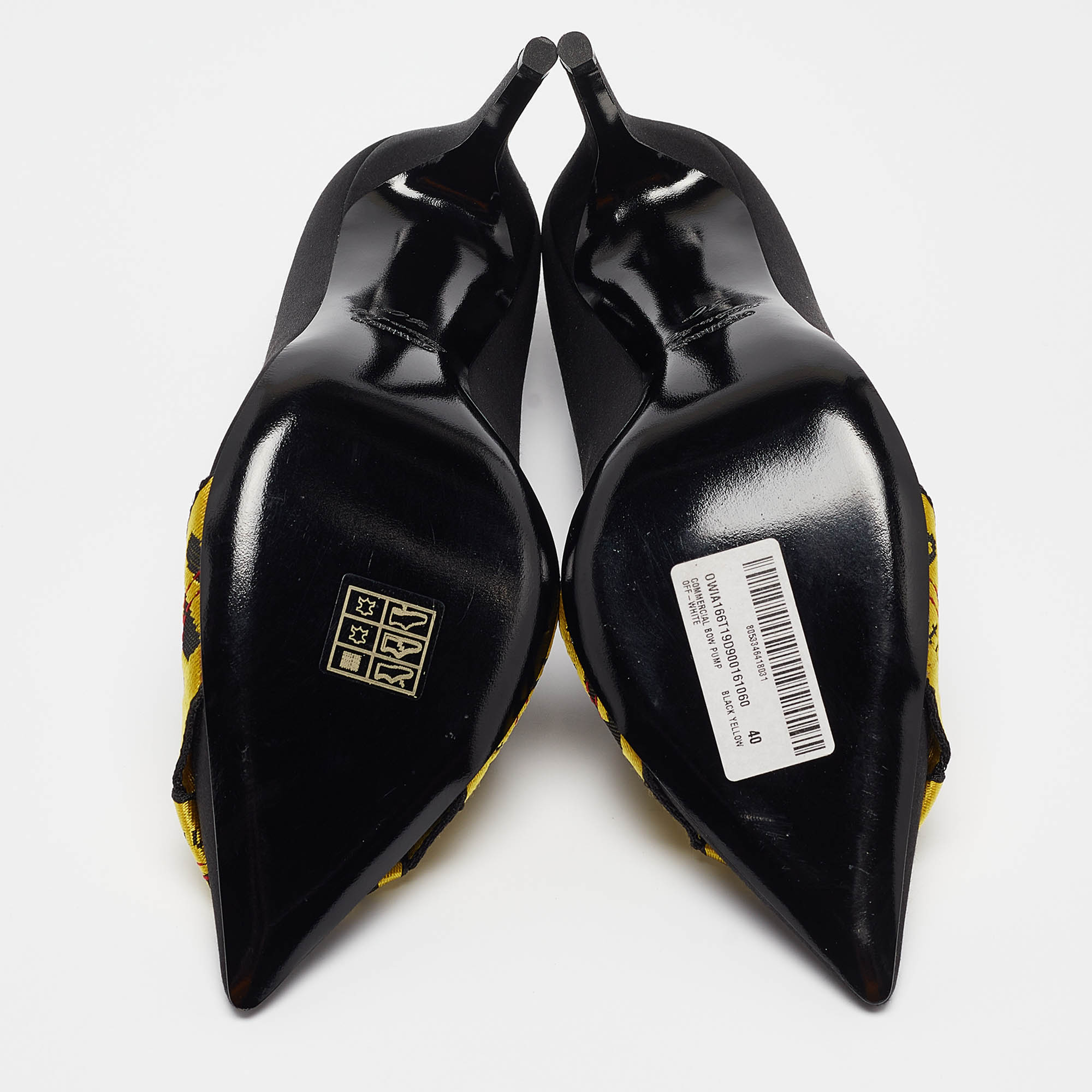 Off-White Black/Yellow Satin And Logo Canvas Commercial Bow Pumps Size 40