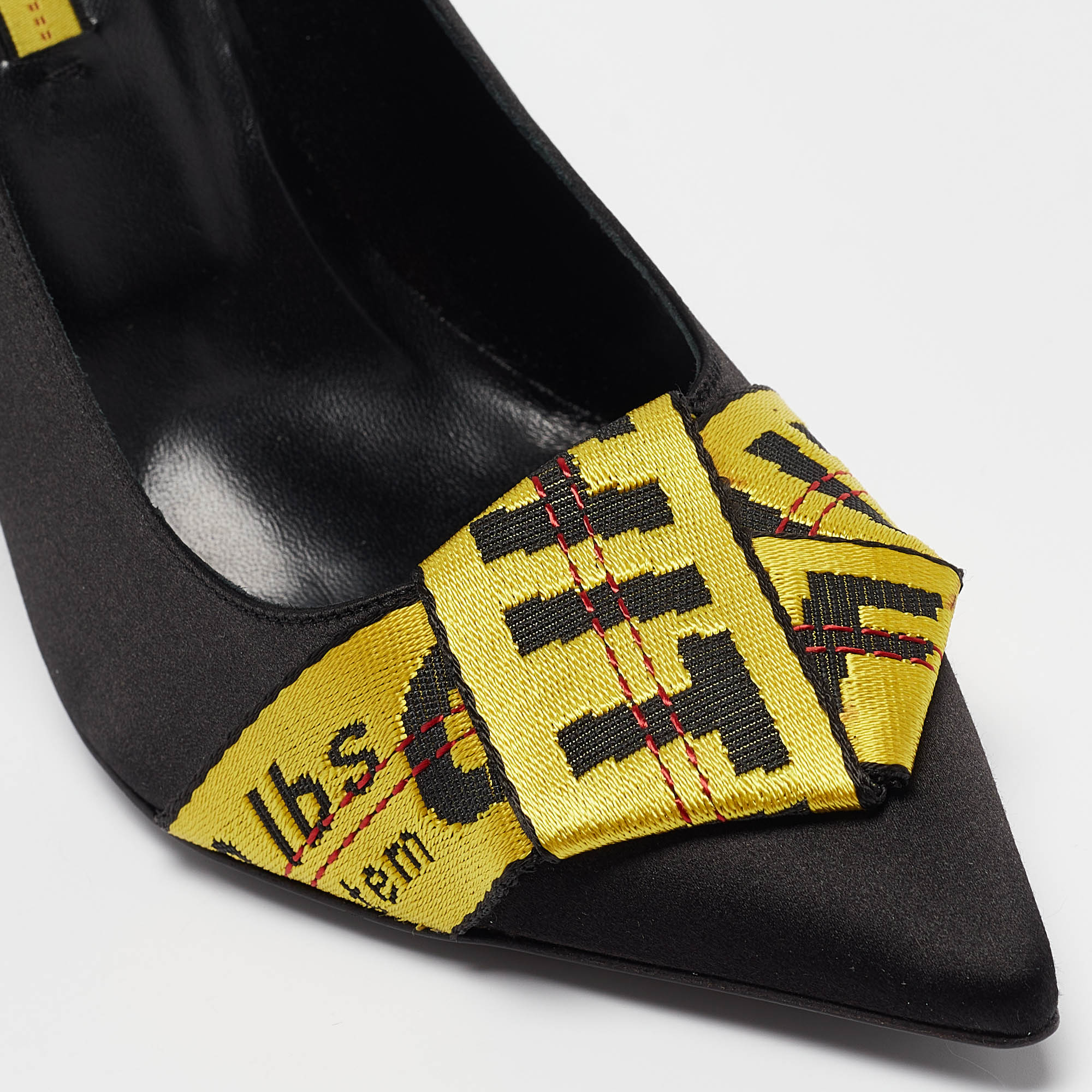 Off-White Black/Yellow Satin And Logo Canvas Commercial Bow Pumps Size 40