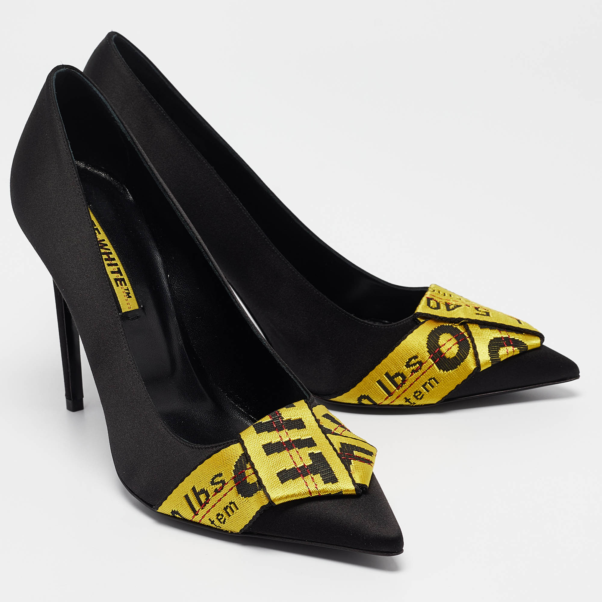 Off-White Black/Yellow Satin And Logo Canvas Commercial Bow Pumps Size 40