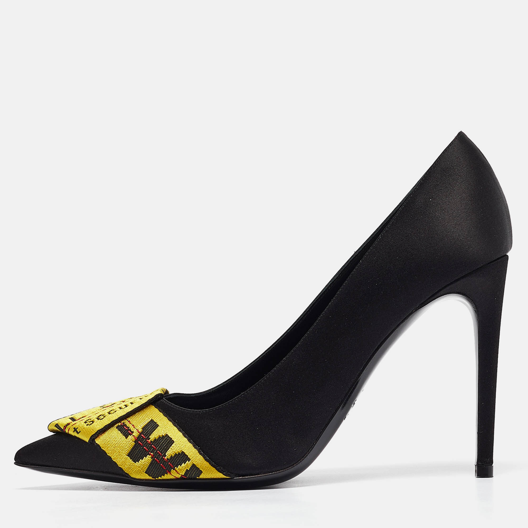 Off-White Black/Yellow Satin And Logo Canvas Commercial Bow Pumps Size 40