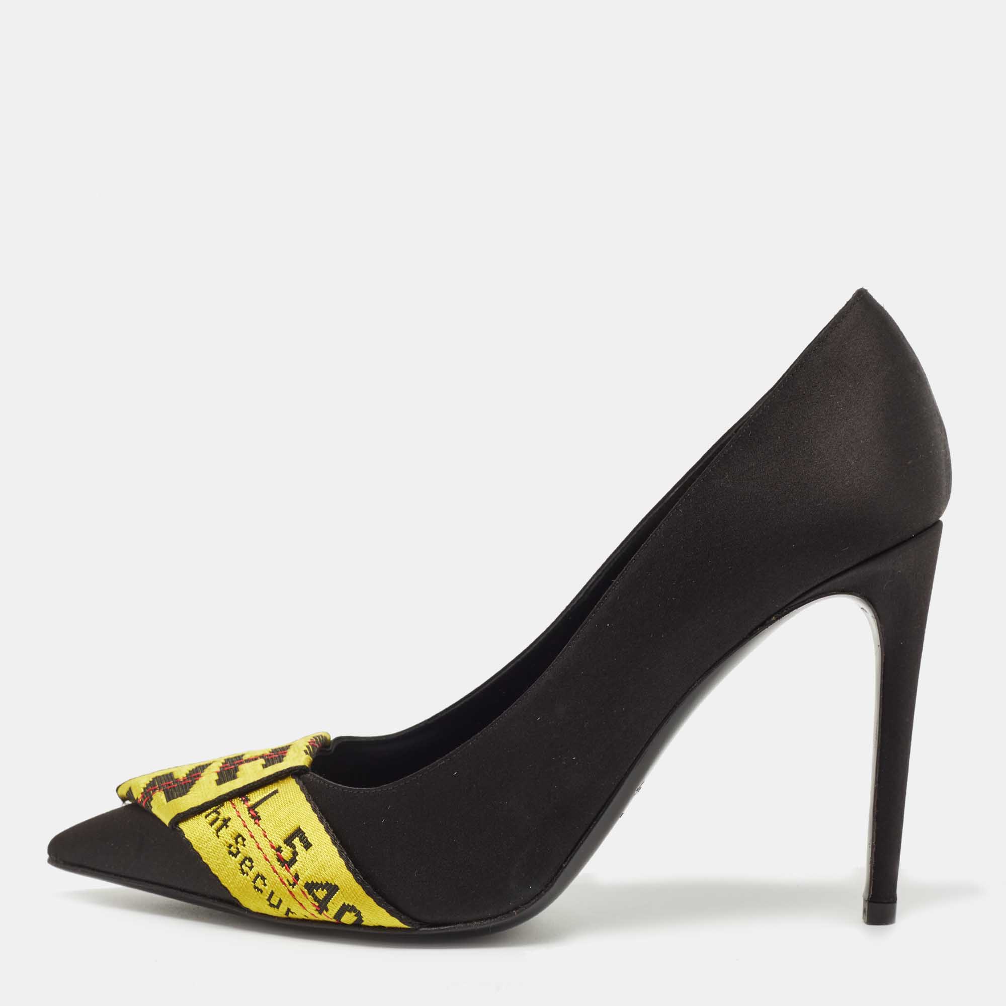 Off-White Black/Yellow Satin And Logo Canvas Commercial Bow Pumps Size 40