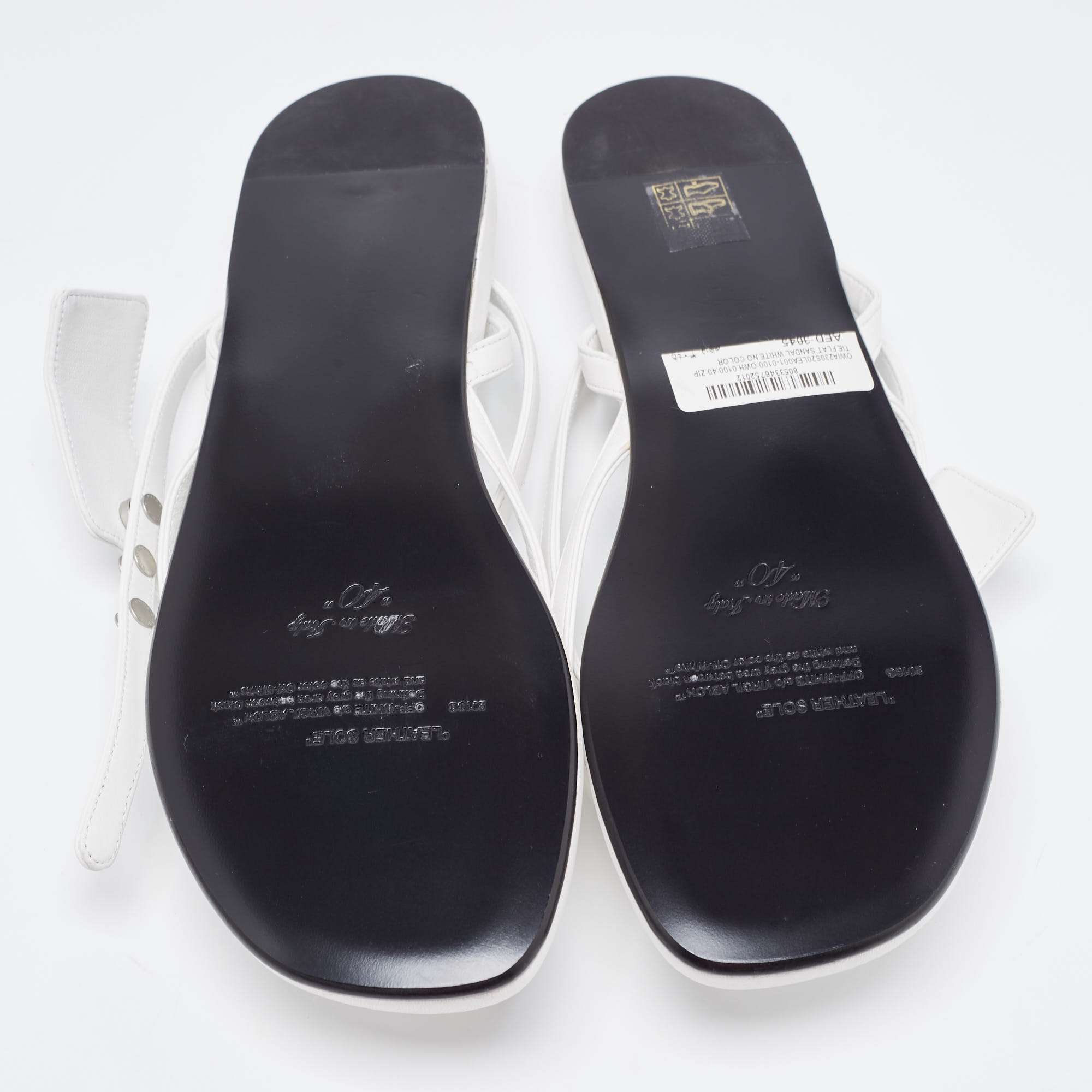Off-White White Leather Ankle Strap Flats Size 40