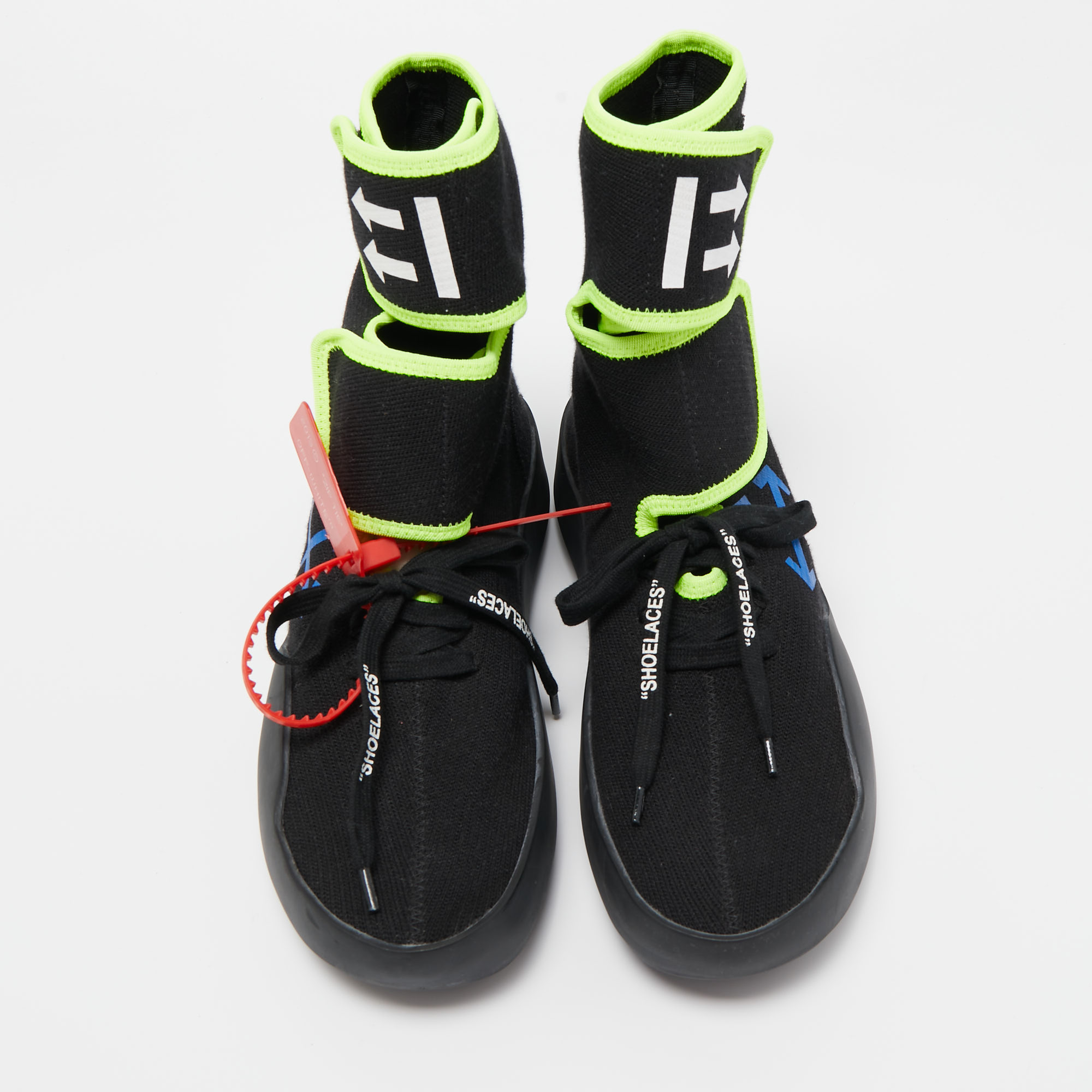 Off-White Black Knit Fabric Moto Wrap Sneakers Size 39