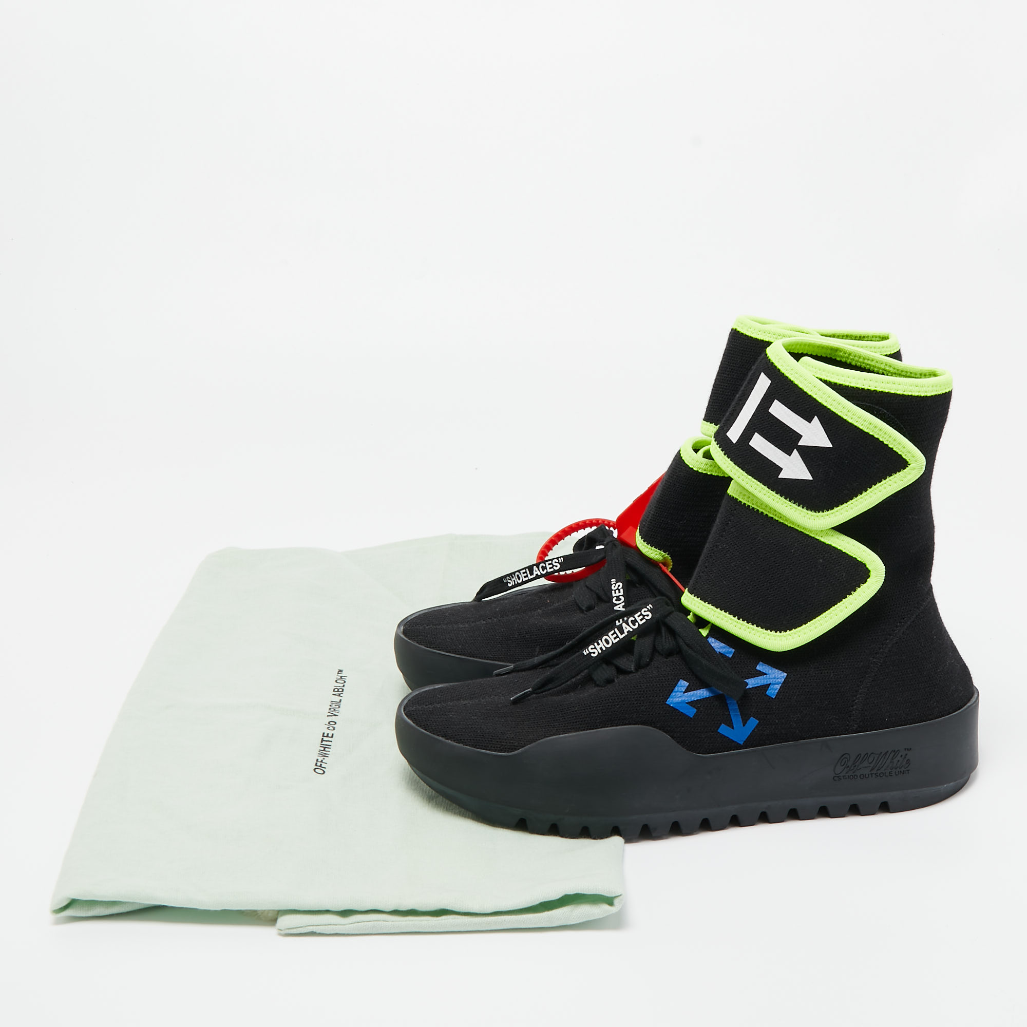 Off-White Black Knit Fabric Moto Wrap Sneakers Size 39