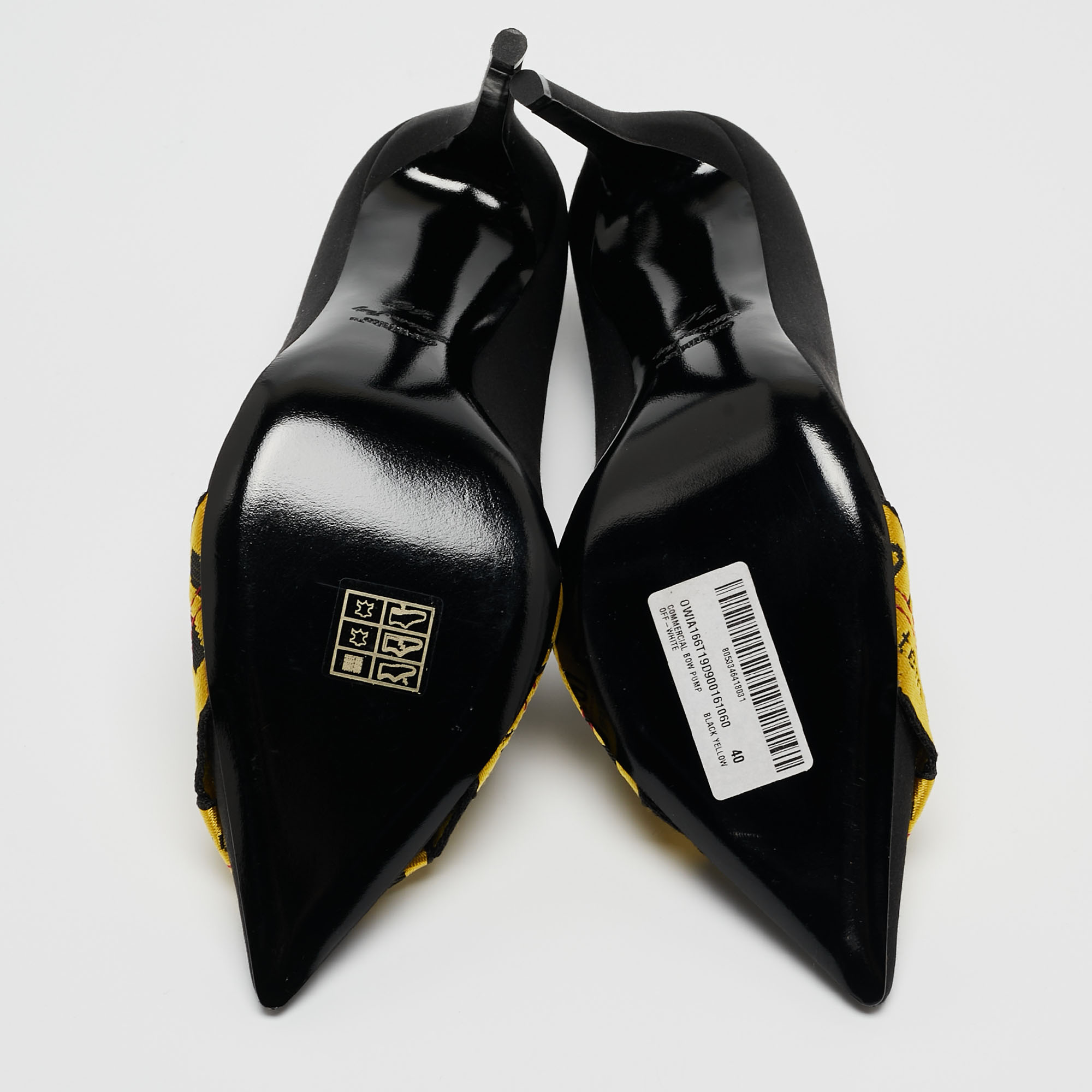 Off-White Black/Yellow Satin And Logo Canvas Commercial Bow Pumps Size 40