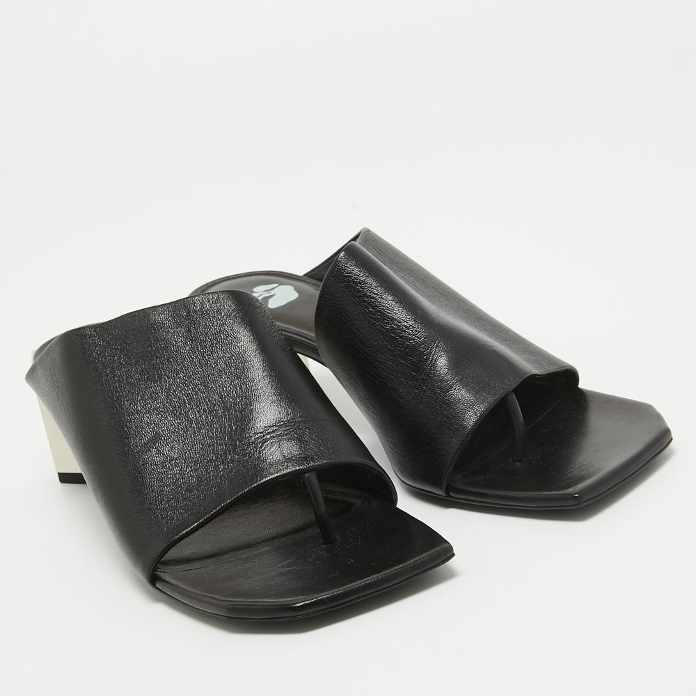 Off-White Black Leather Hexnut Slide Sandals Size 40