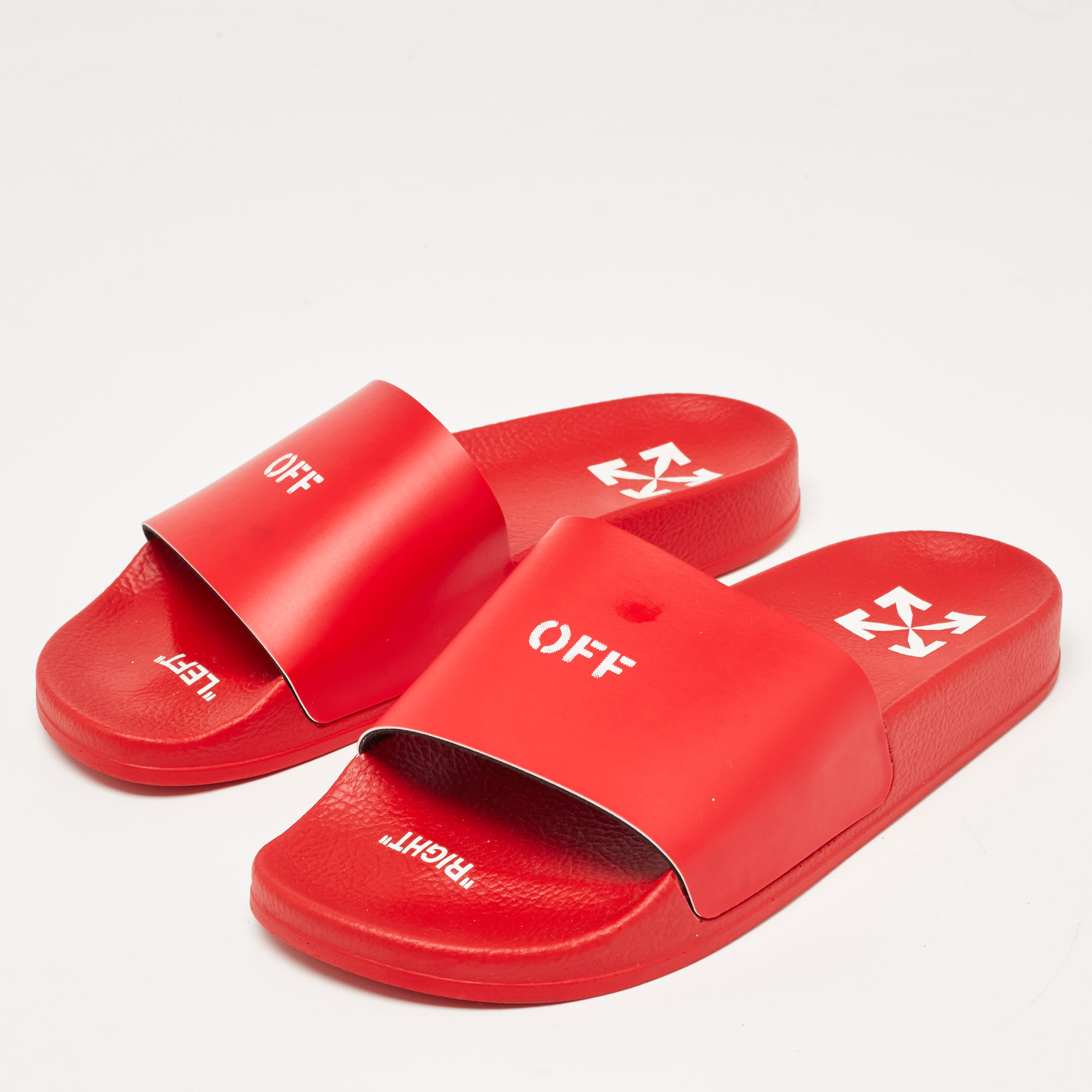 Off-White Red Leather Pool  Slides Size 39