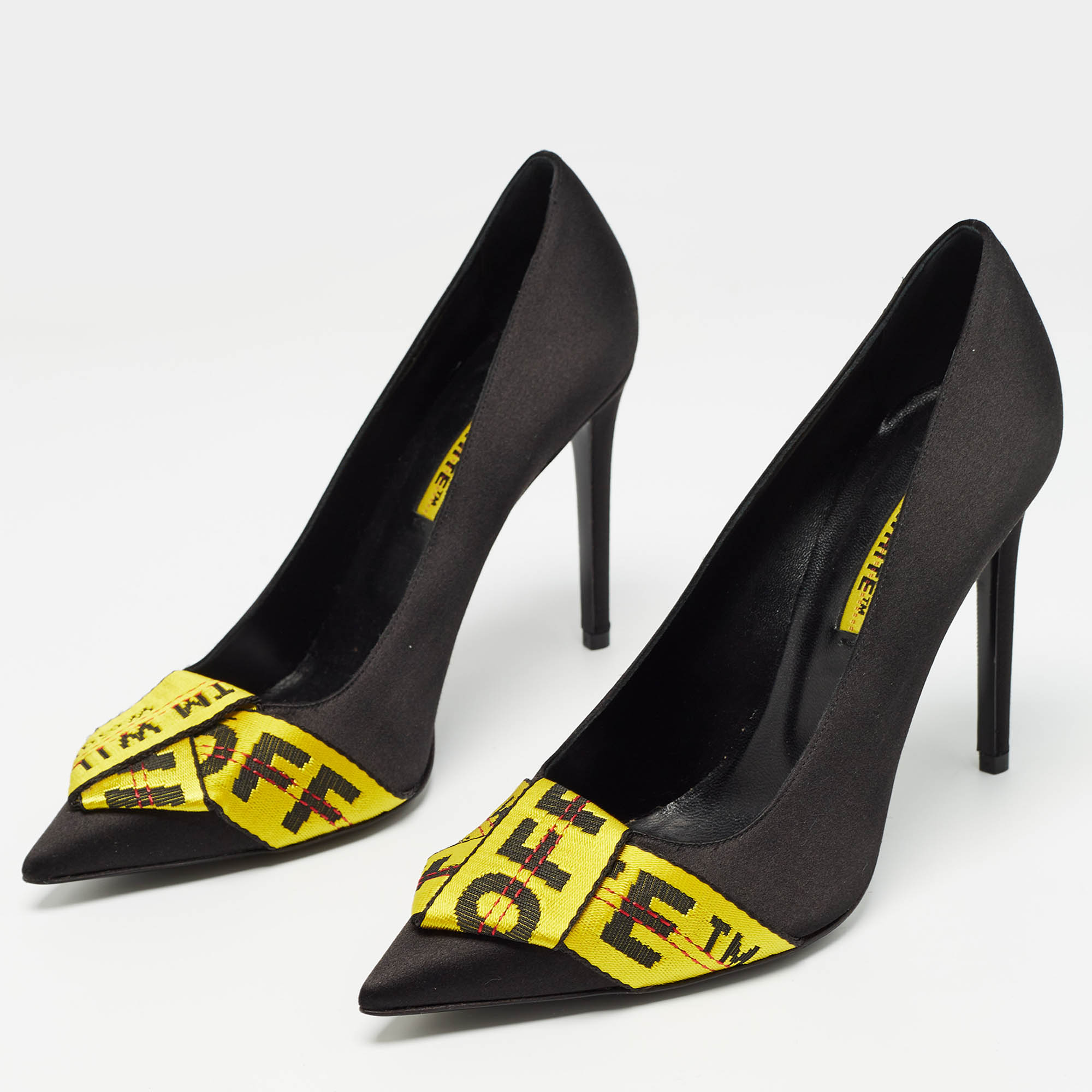 Off-White Black/Yellow Satin And Logo Canvas Pumps Size 39