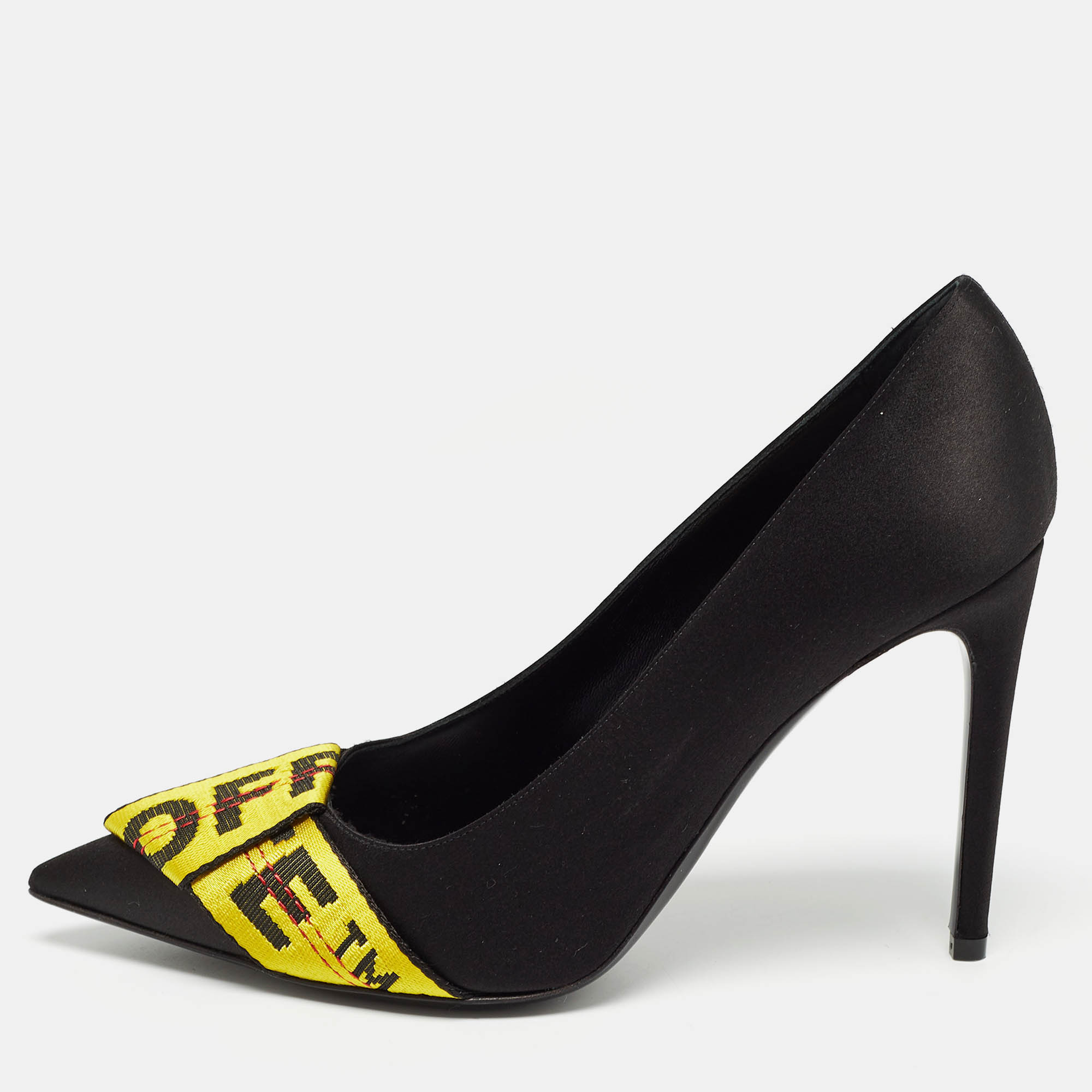 Off-white black/yellow satin and logo canvas pumps size 39