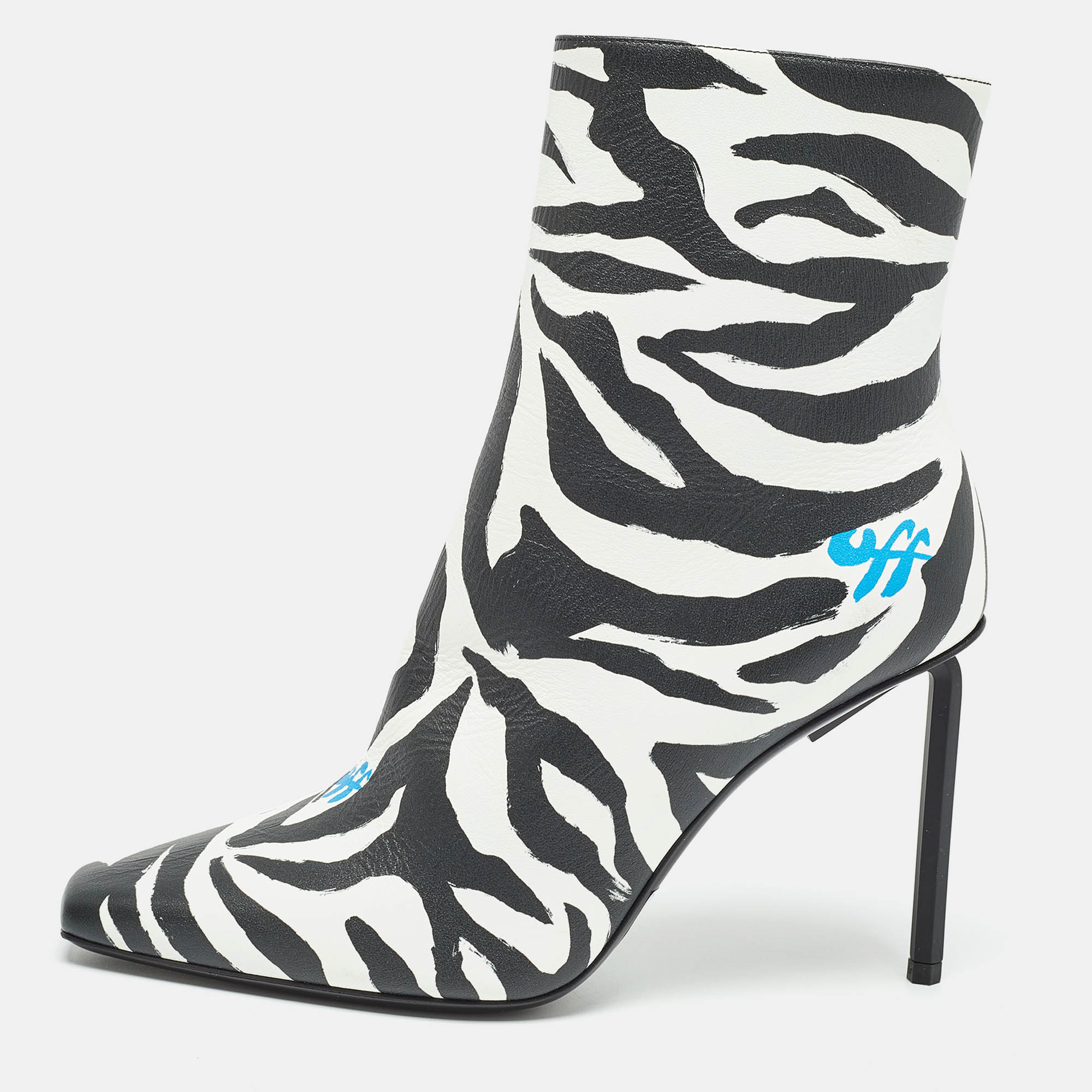 Off-white black/white zebra print leather allen boots size 38