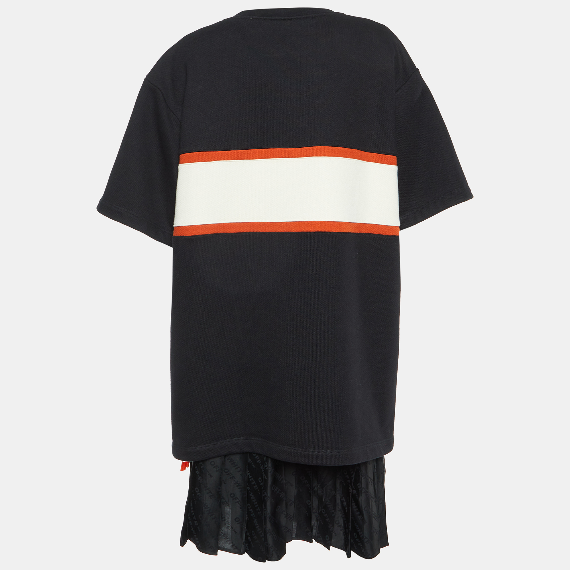 Off-White Black Color-Block Cotton Knit Sweatshirt Dress L