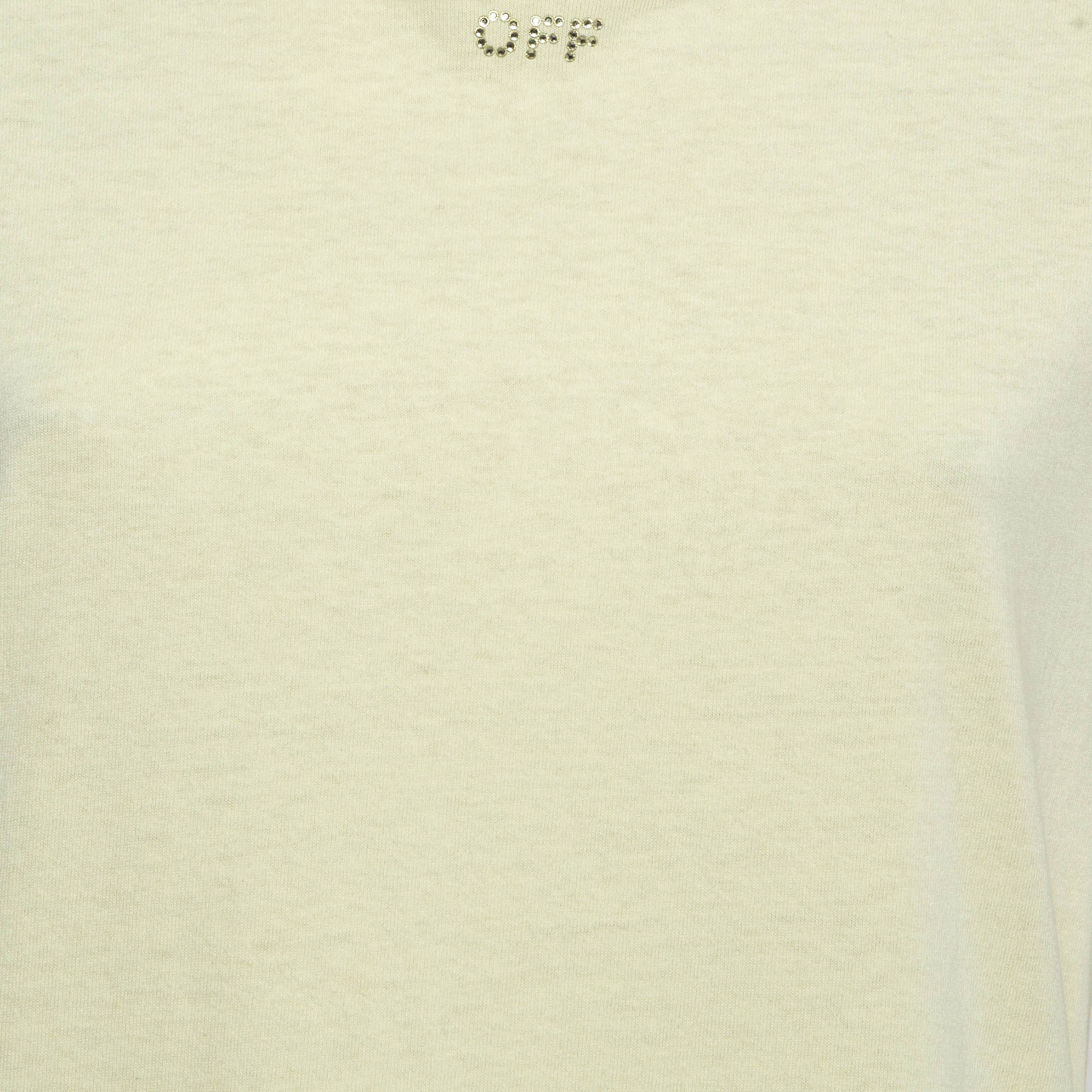 Off-White Yellow Cotton Crystal Logo Embellished T-Shirt S