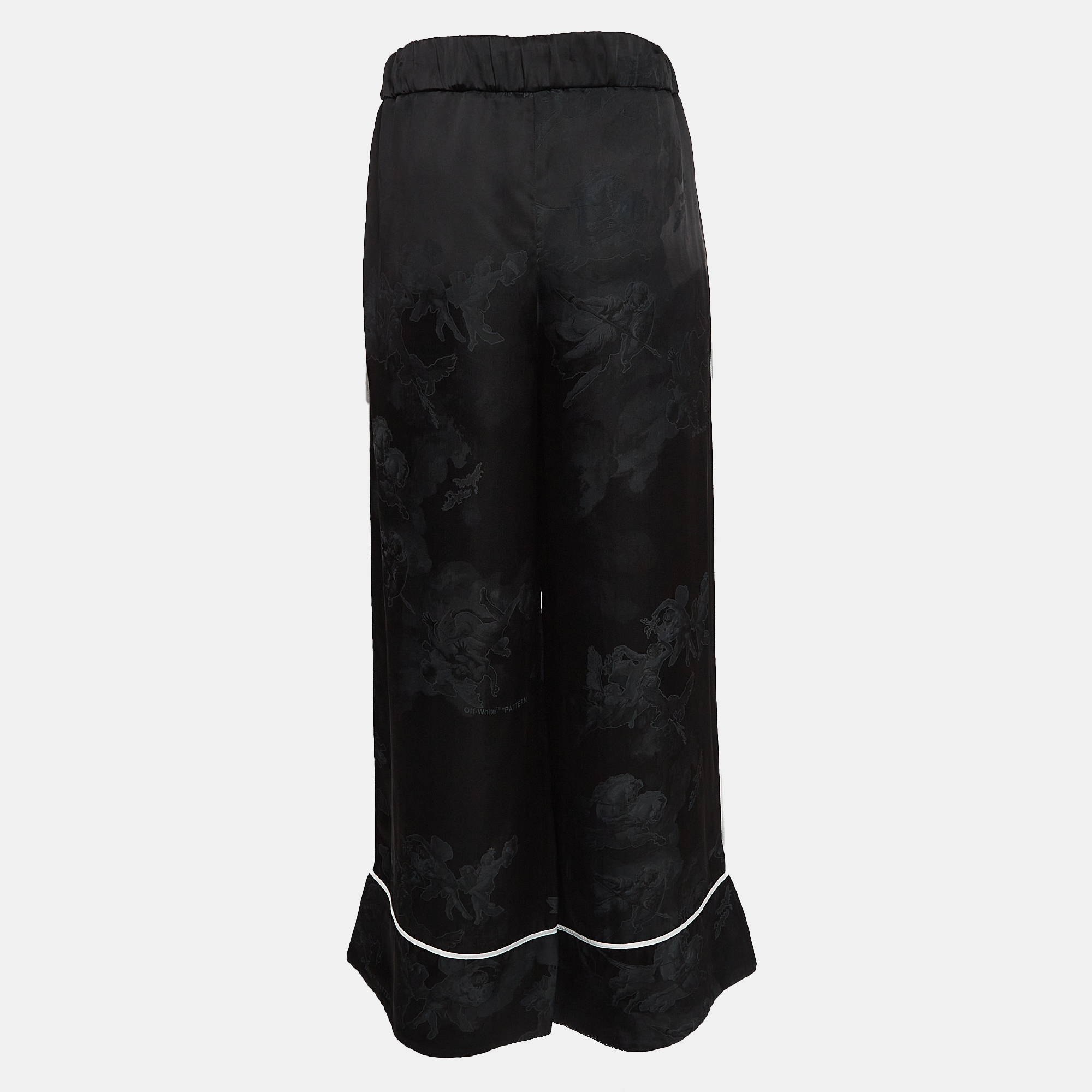 Off-White Seasonal Black Satin Jacquard Wide Leg Trousers M