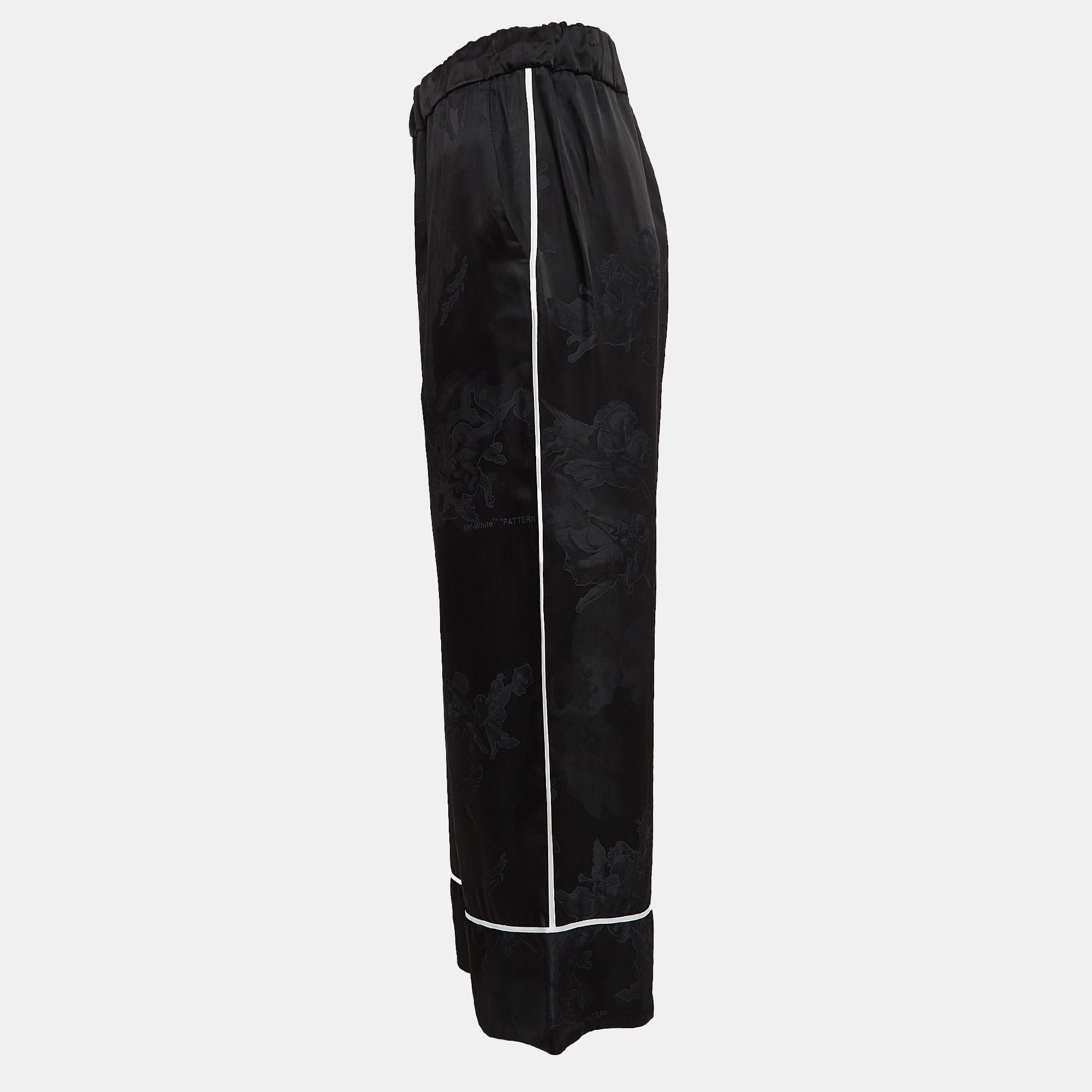 Off-White Seasonal Black Satin Jacquard Wide Leg Trousers M