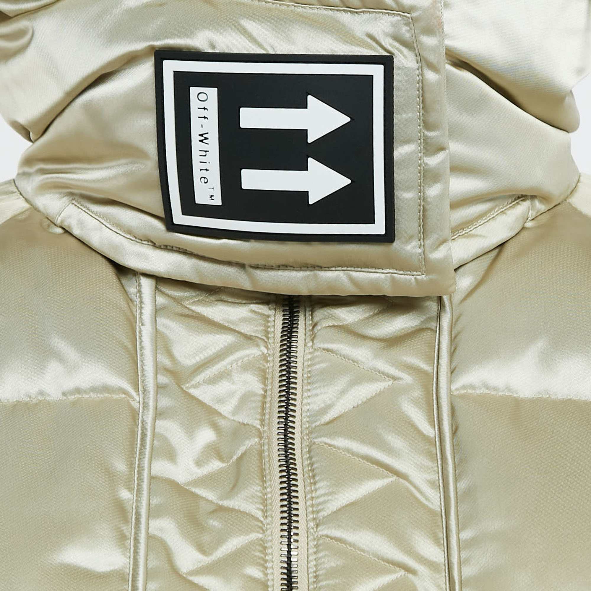 Off-White Cream Synthetic Quilted Down Puffer Jacket S