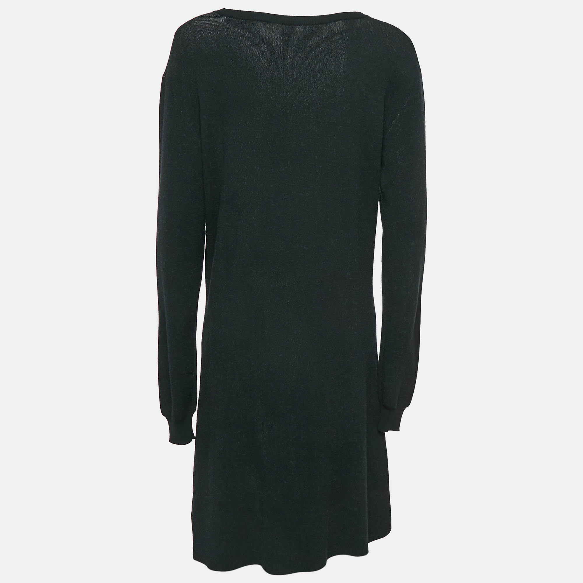 Off-White Black Stretch Knit Little Black Midi Dress L