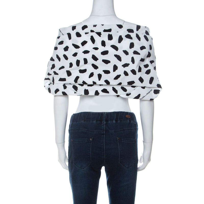 Off-White Monochrome Pois Print Oversize Off The Shoulder Crop Top M