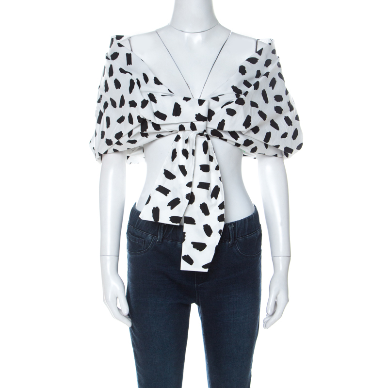 Off-white monochrome pois print oversize off the shoulder crop top m