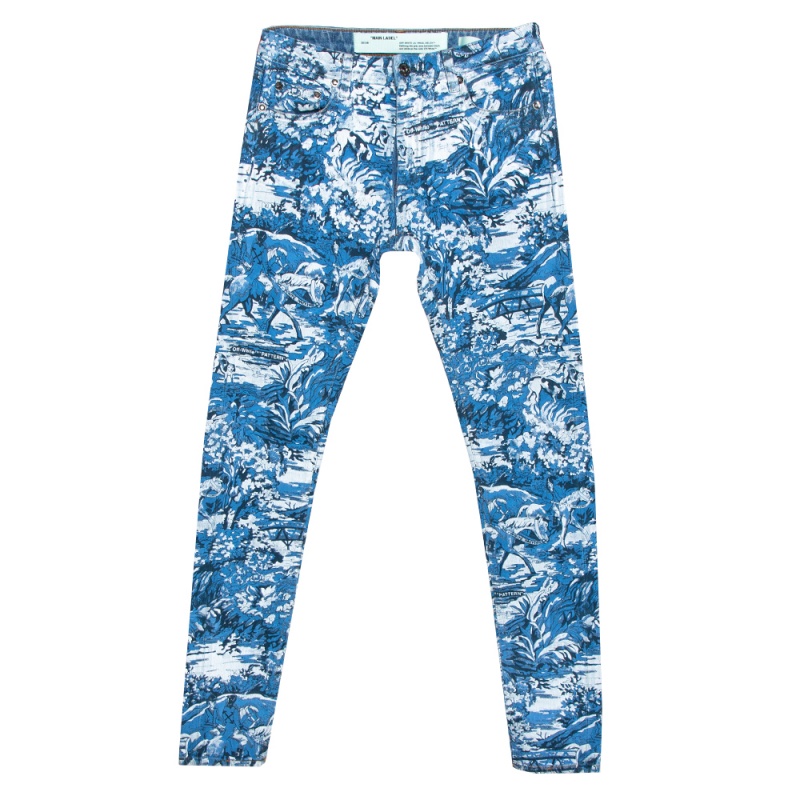 Image of Off-White Blue Tapestry Pattern Printed Denim Skinny Jeans S