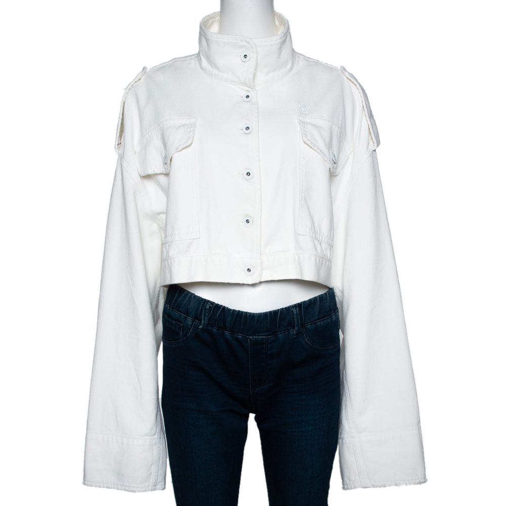 Image of Off-White Cream Denim Cropped Jacket M