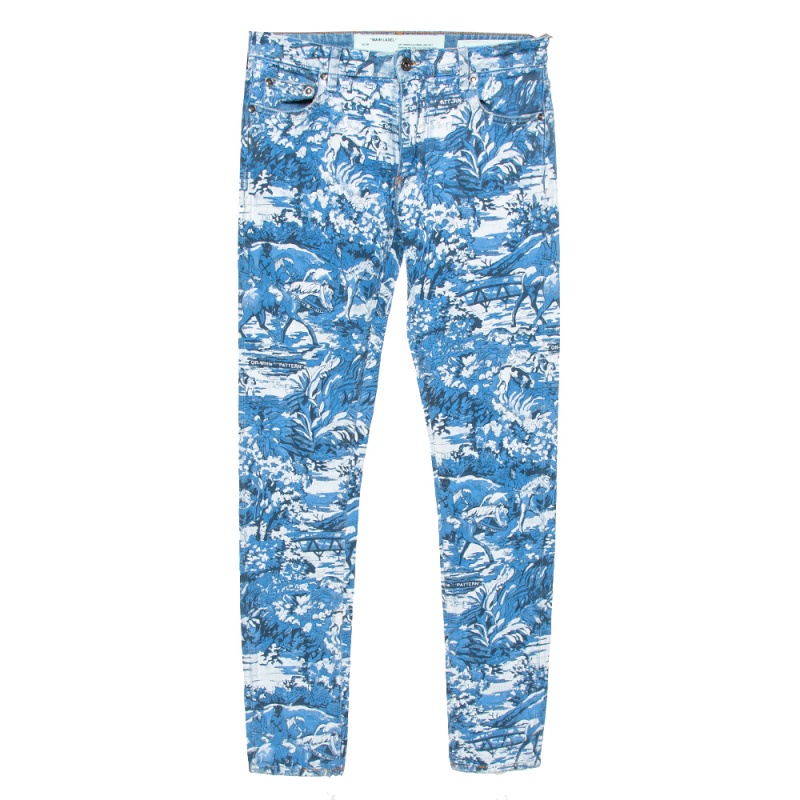 Image of Off-White Blue Tapestry Print Denim Skinny Jeans M