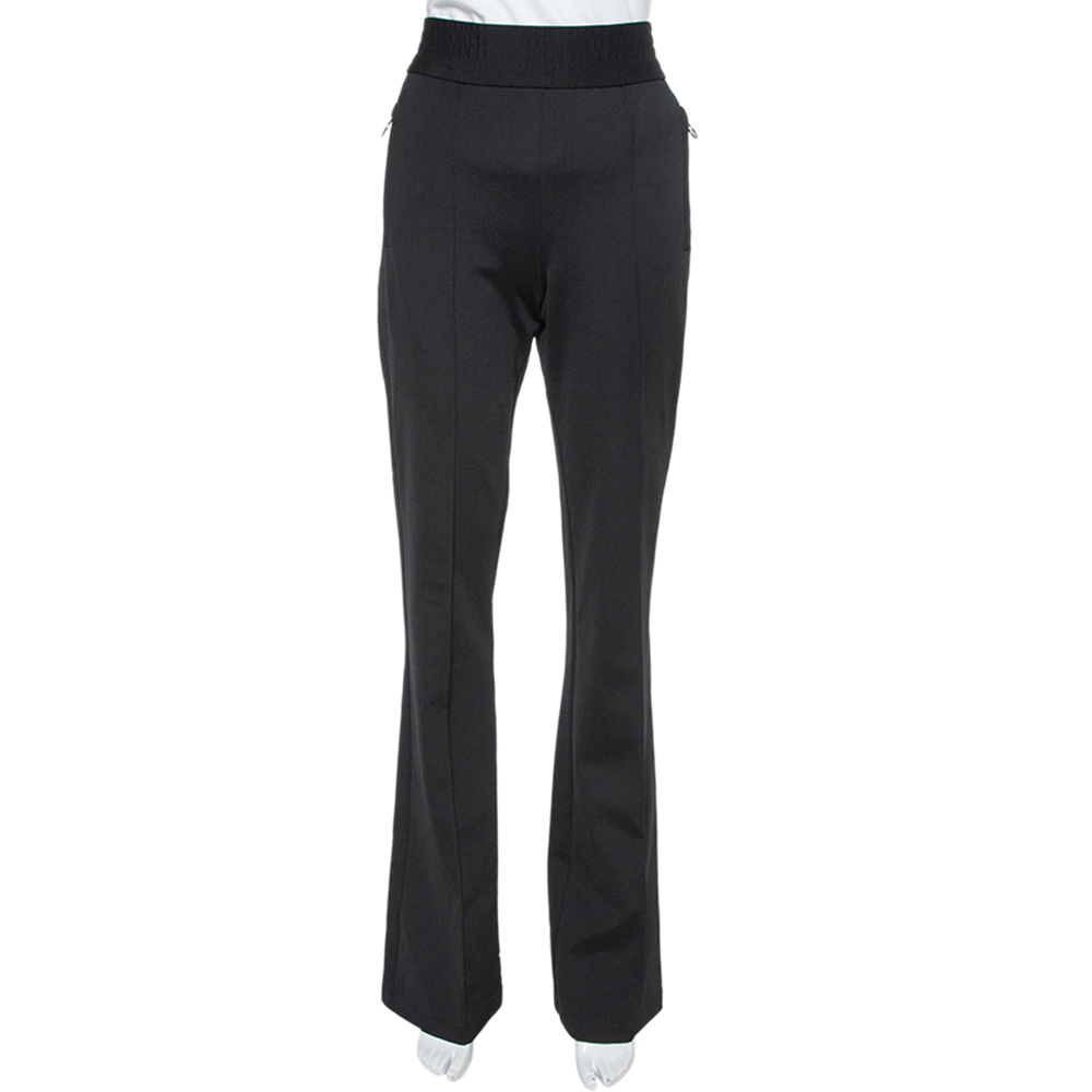 Image of Off-White Black Stretch Knit Flared Silhouette Track Pants L