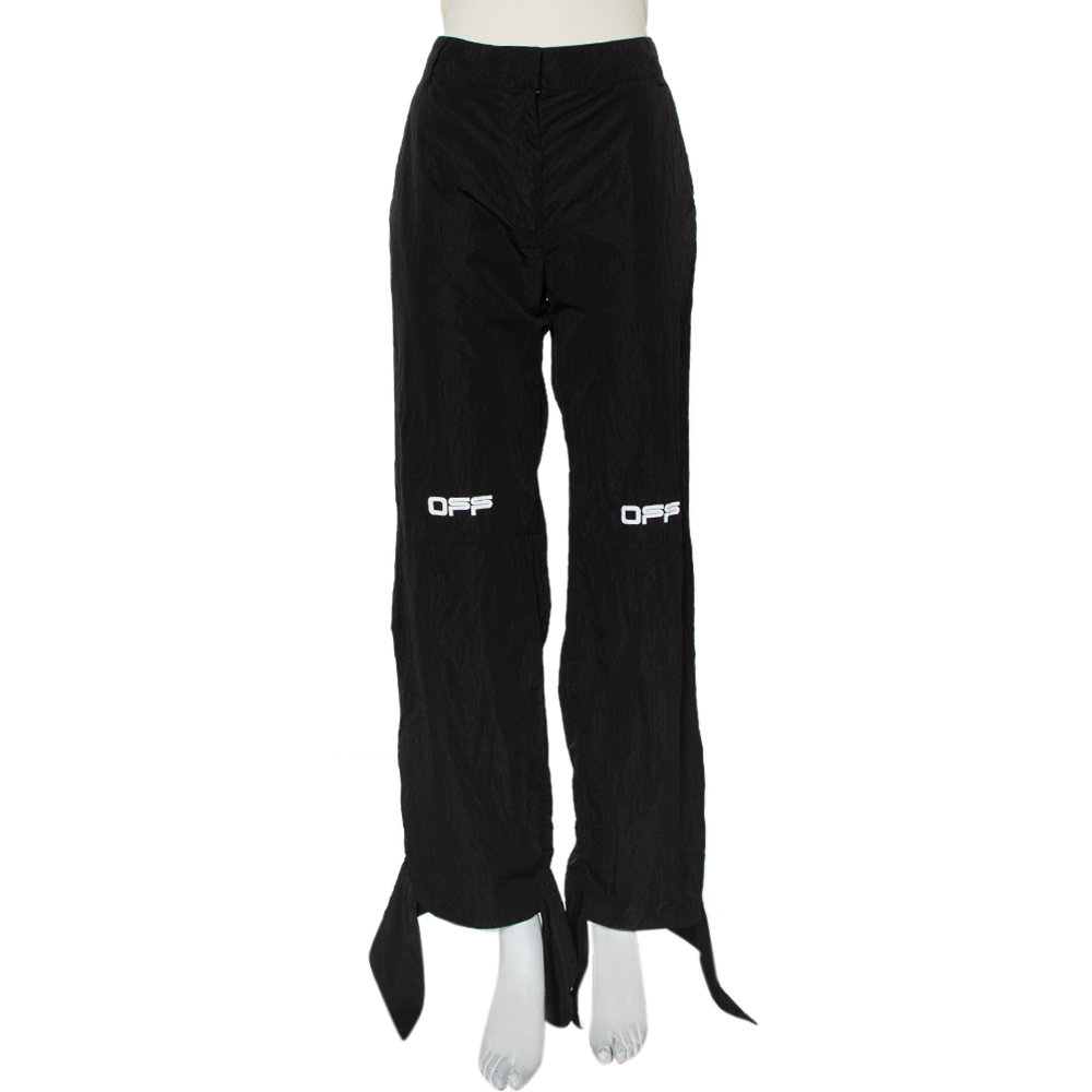 Off-White Black Logo Printed Synthetic Paneled Trousers L