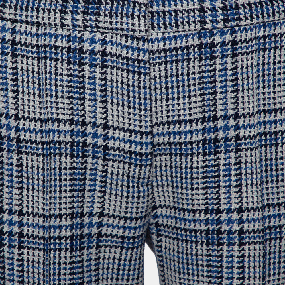 Off-White Blue & Grey Patterned Wool Zip Detail Tapered Leg Pants M