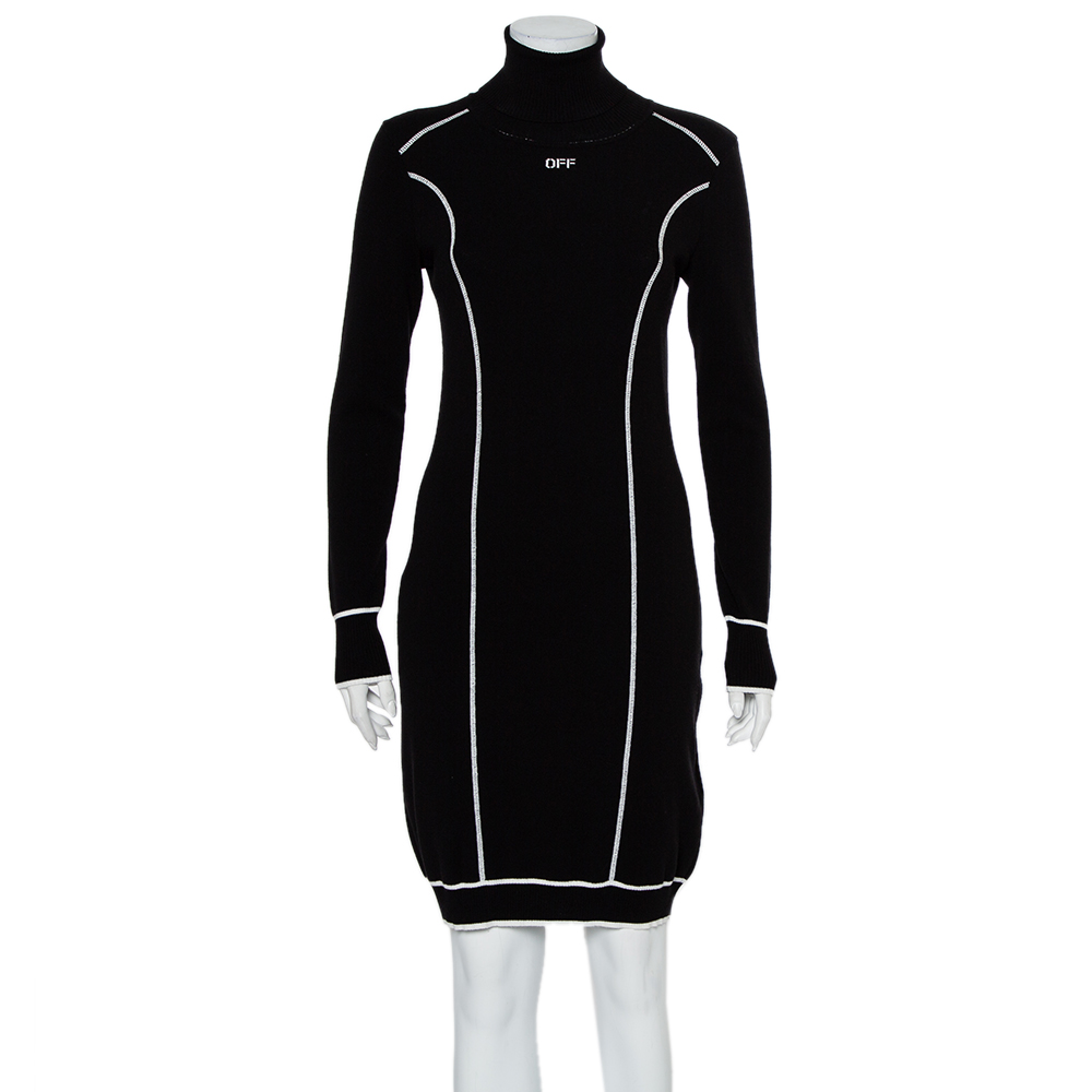 Off-White Black Knit Turtleneck Mini Dress M