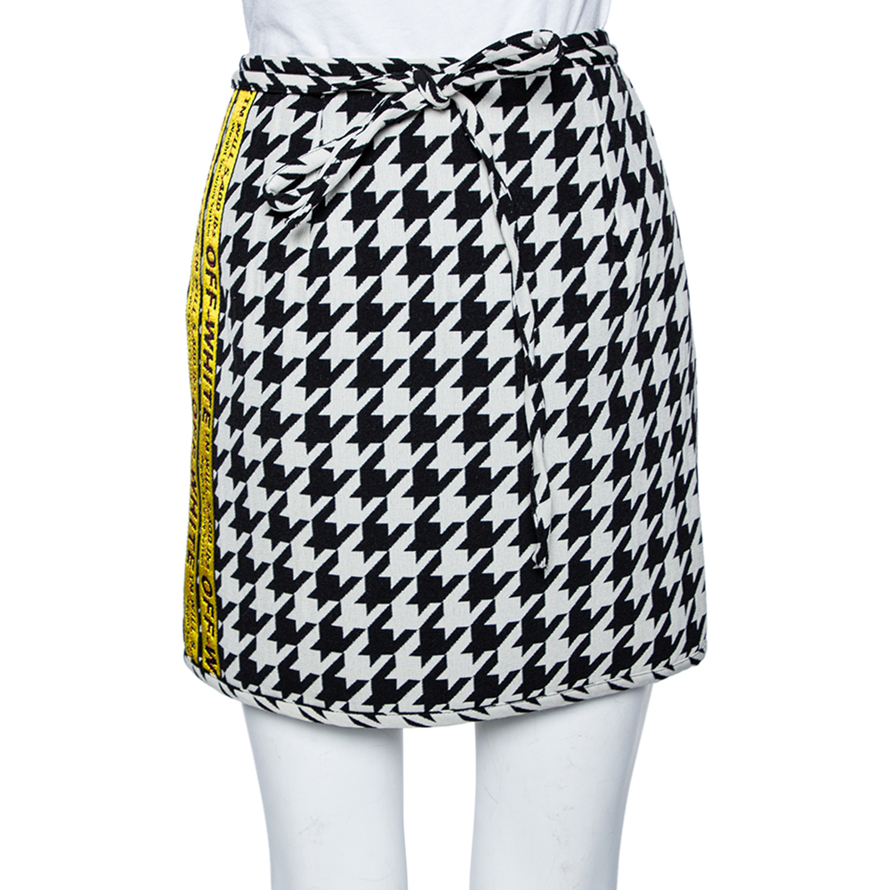 Off-White Monochrome Houndstooth Print Wool Mini Wrap Skirt S