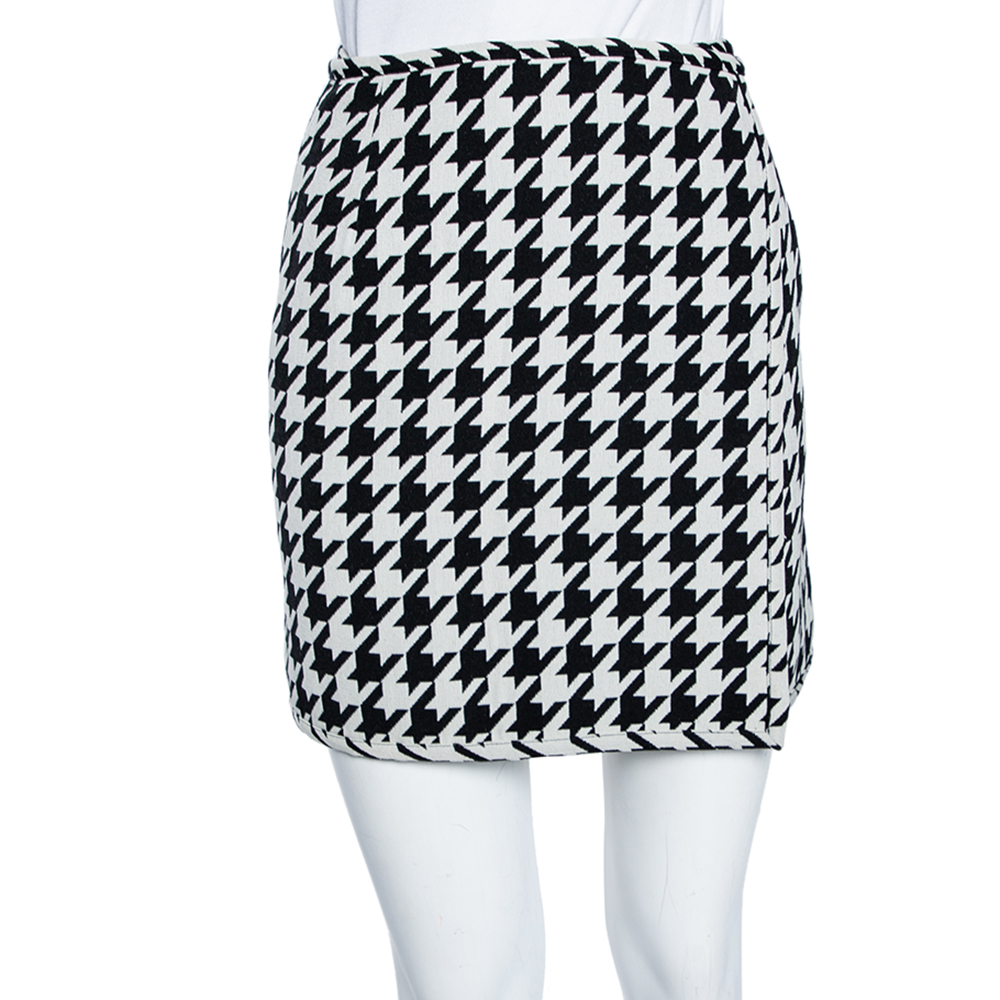 Off-White Monochrome Houndstooth Print Wool Mini Wrap Skirt S