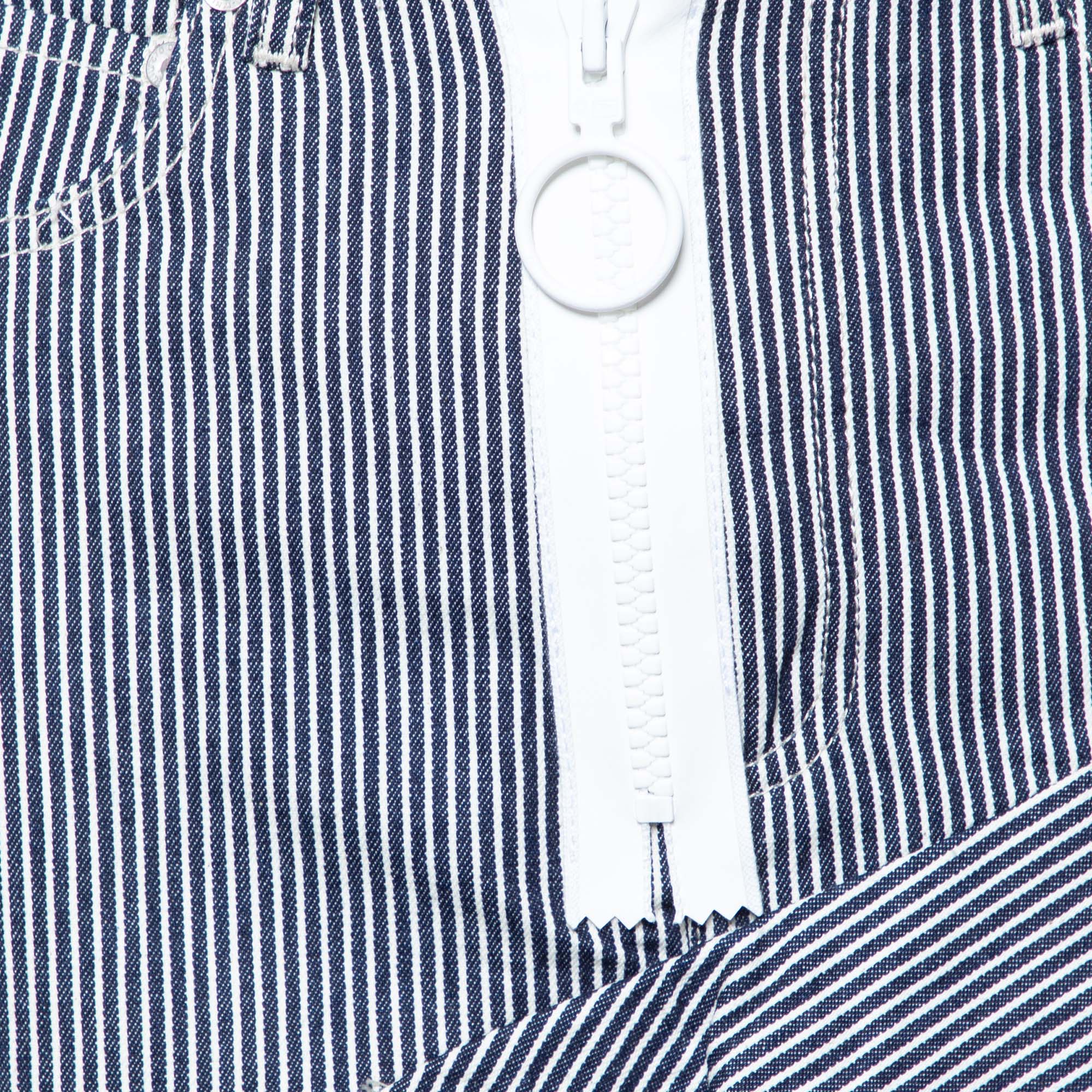 Off-White Navy Blue & White Striped Cotton Asymmetric Hem Skirt S