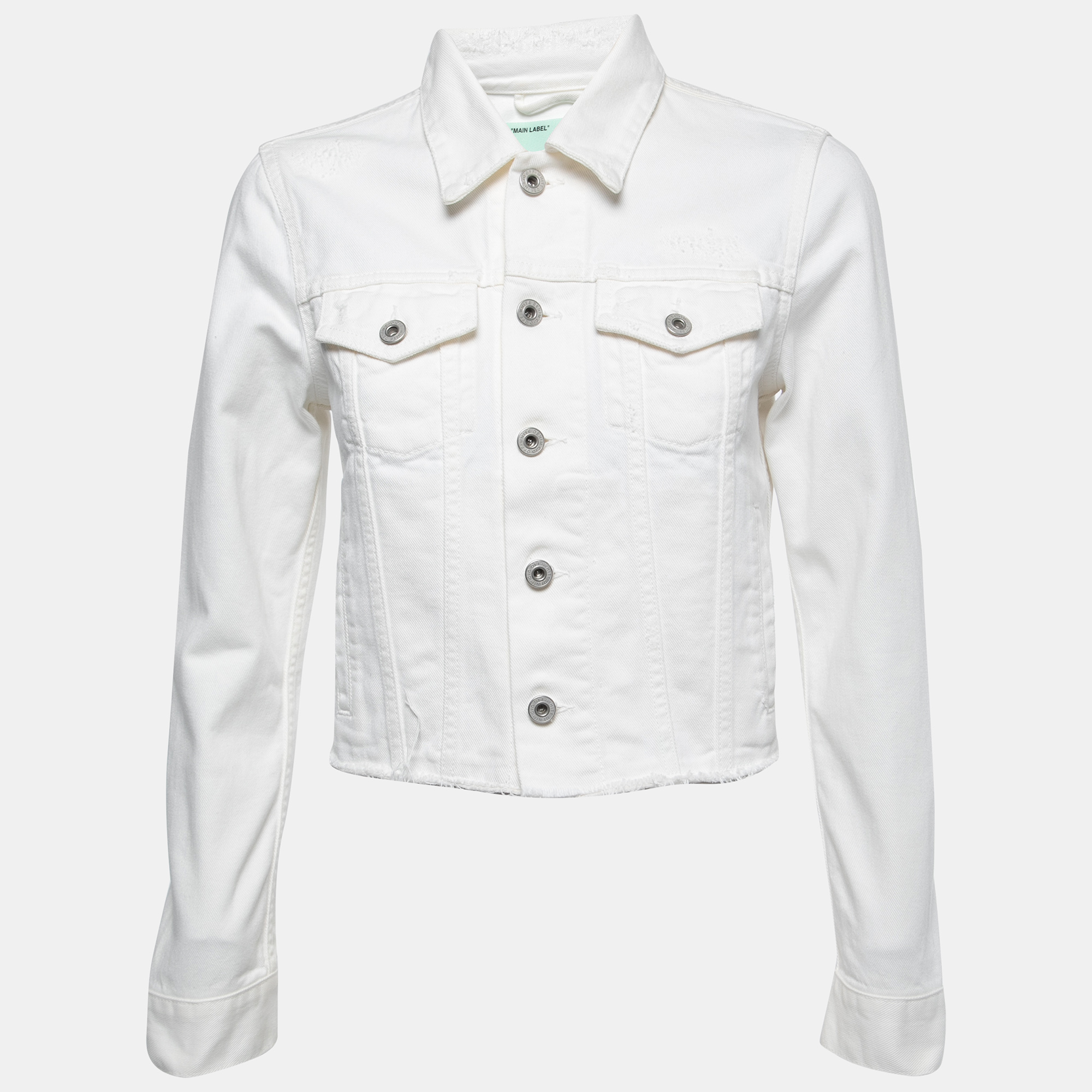 Off-White White Embroidered Denim Button Front Cropped Jacket S