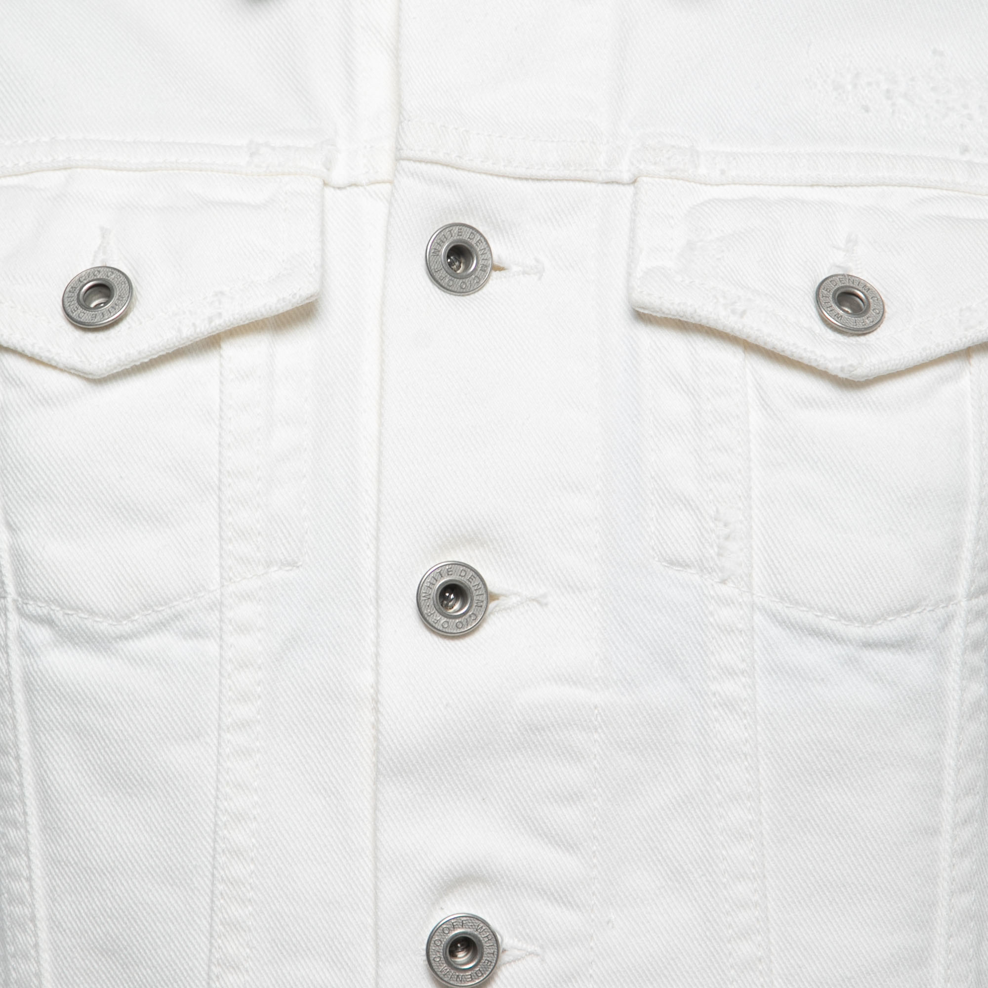 Off-White White Embroidered Denim Button Front Cropped Jacket S