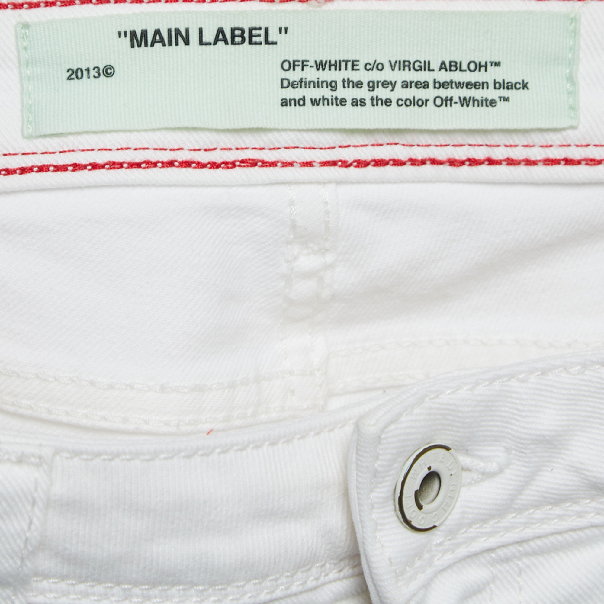 Off-White White Denim Logo Tape Detail Skinny Jeans S Waist 26