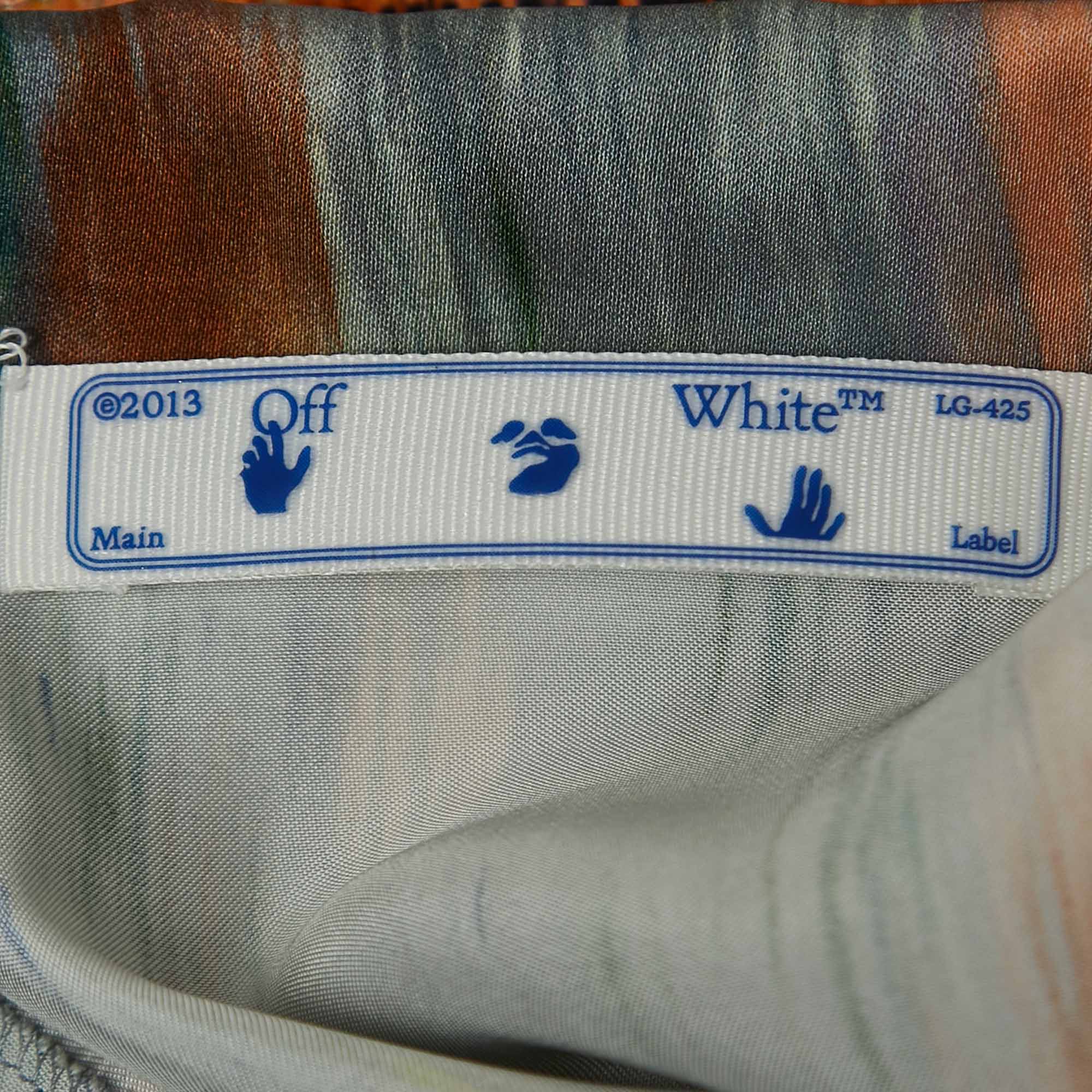 Off-White Multicolor Romantic Print Satin Bowling Shirt S