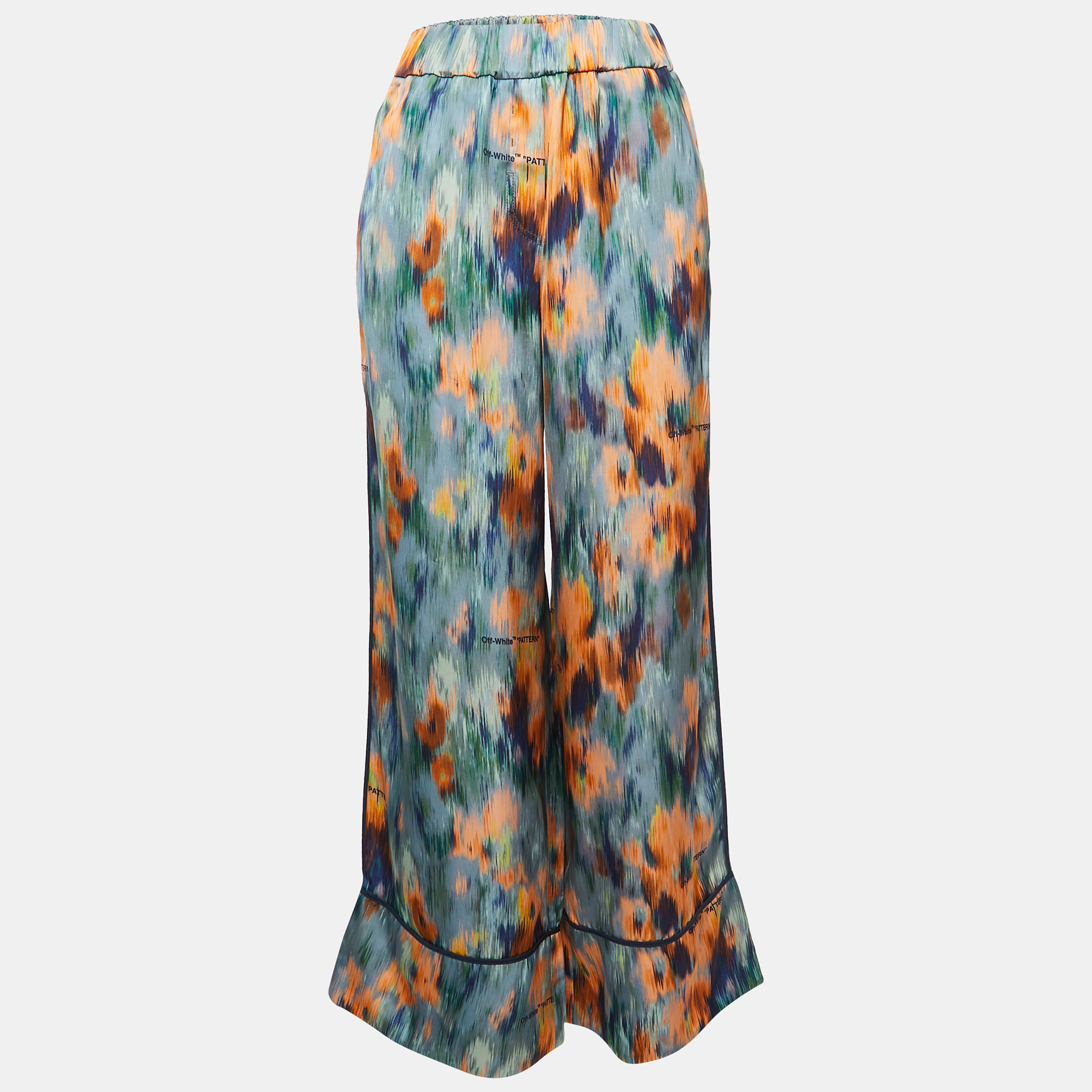 Off-White Multicolor Abstract Print Satin Wide Leg Trousers S