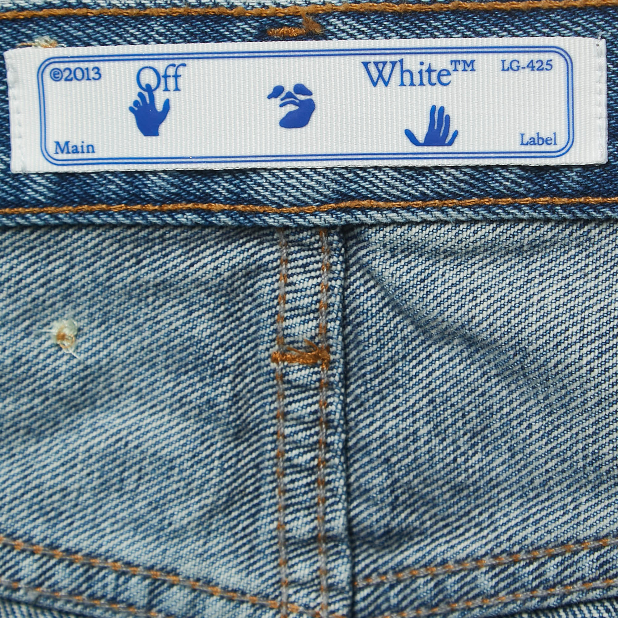 Off-White Blue Denim Frayed Shorts S Waist 25