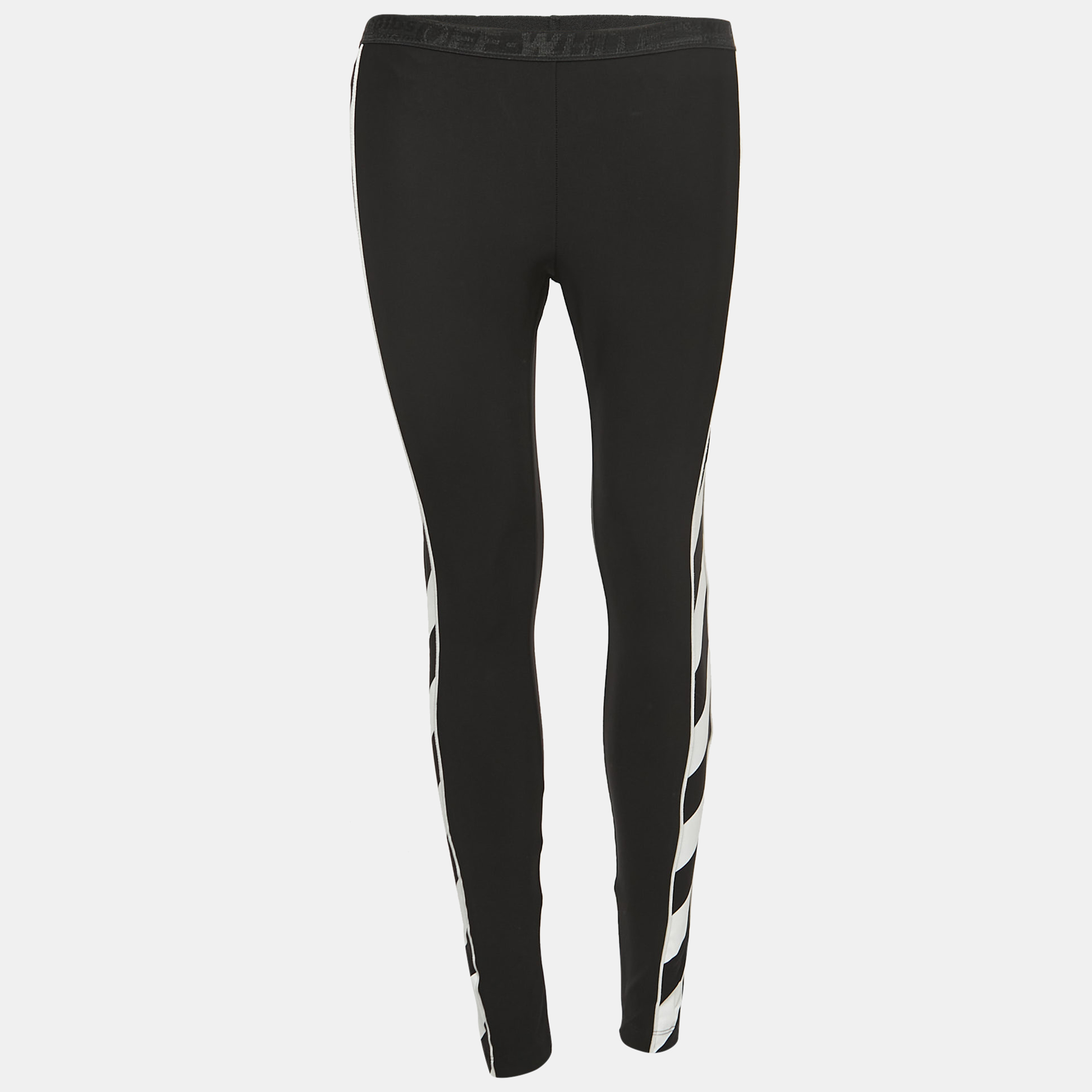 Off-white black jersey side stripe detailed leggings xs