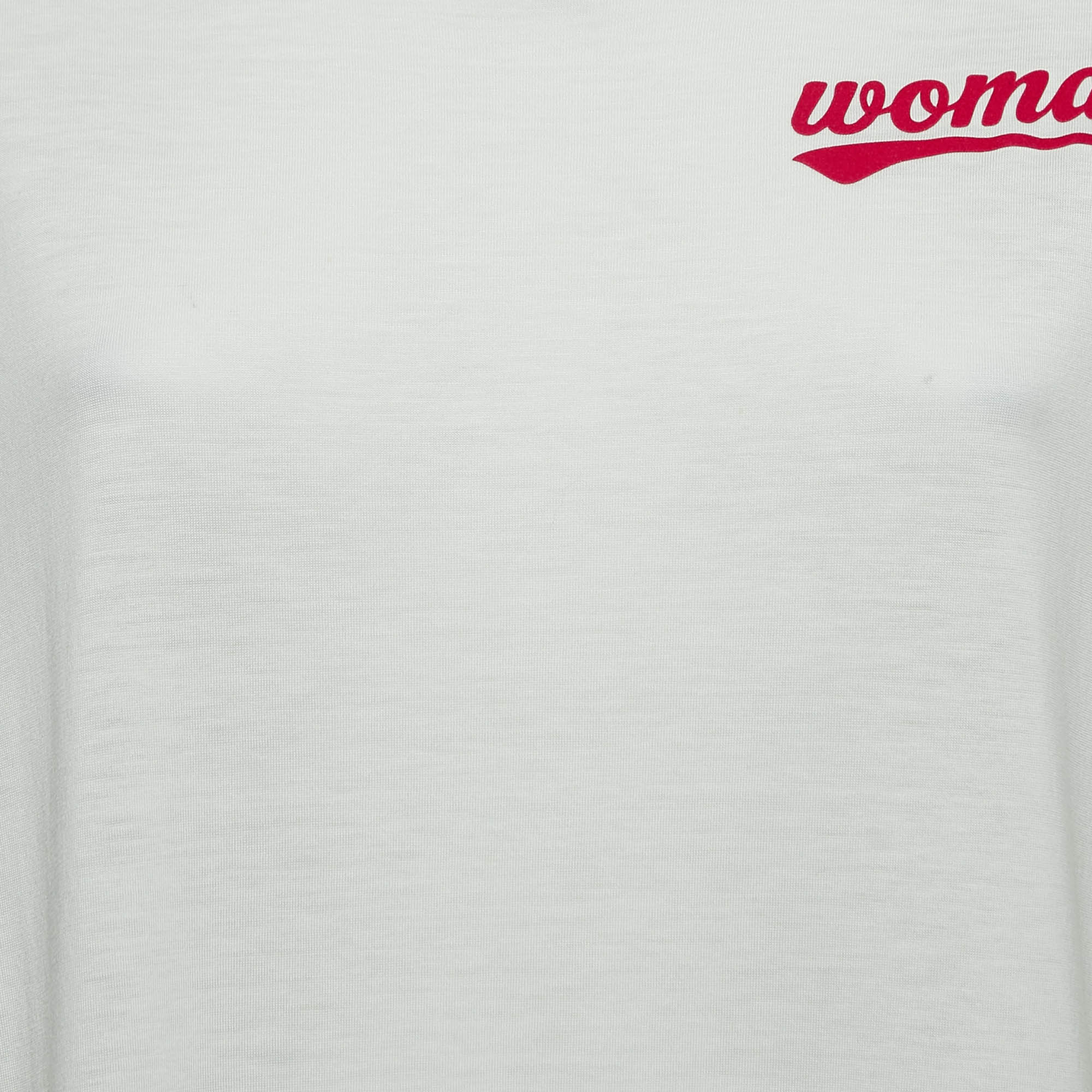 Off-White White Rose Print Cotton Blend Knit Half Sleeve T-Shirt S
