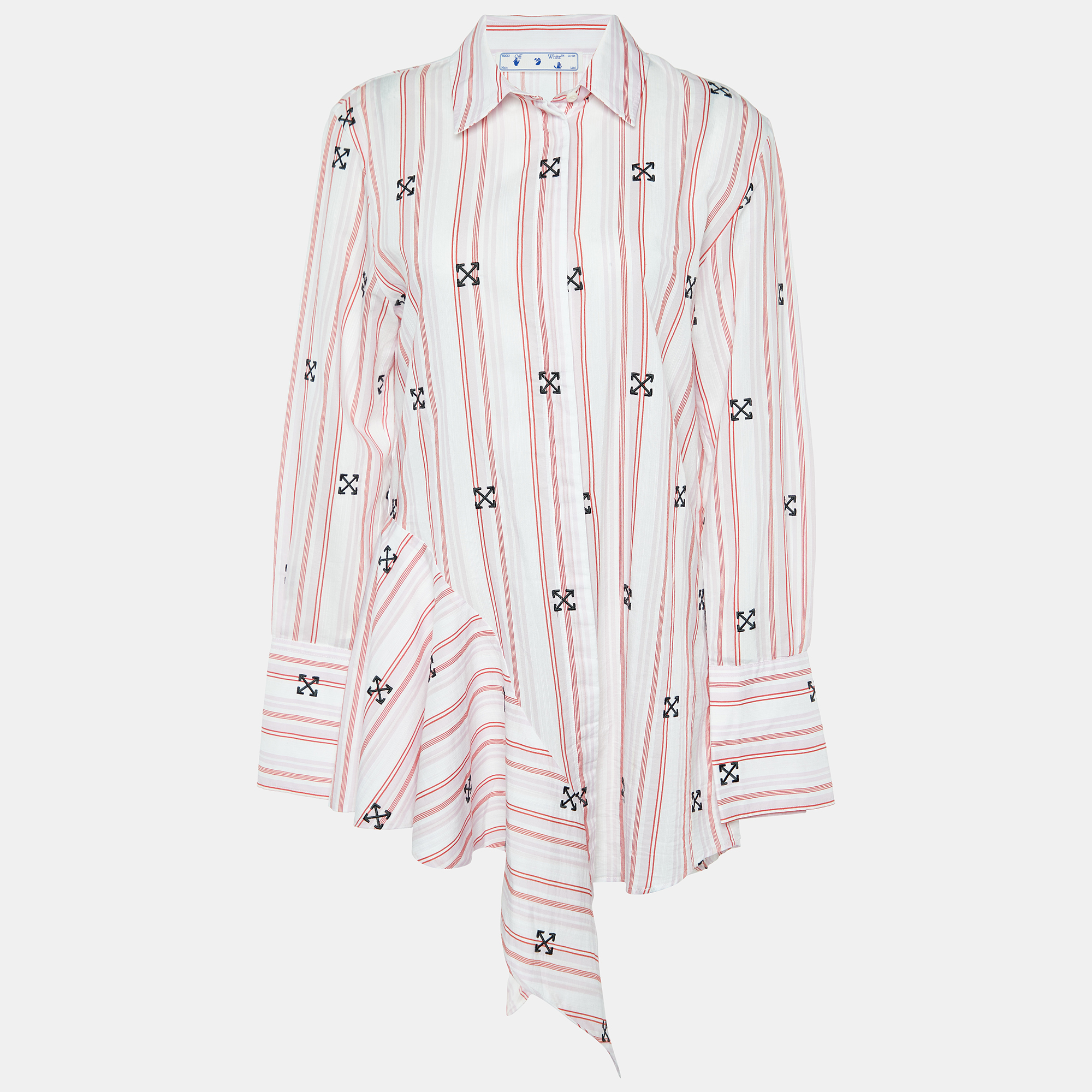 Off-White Pink Striped Logo Embroidered Asymmetric Hem Tunic S