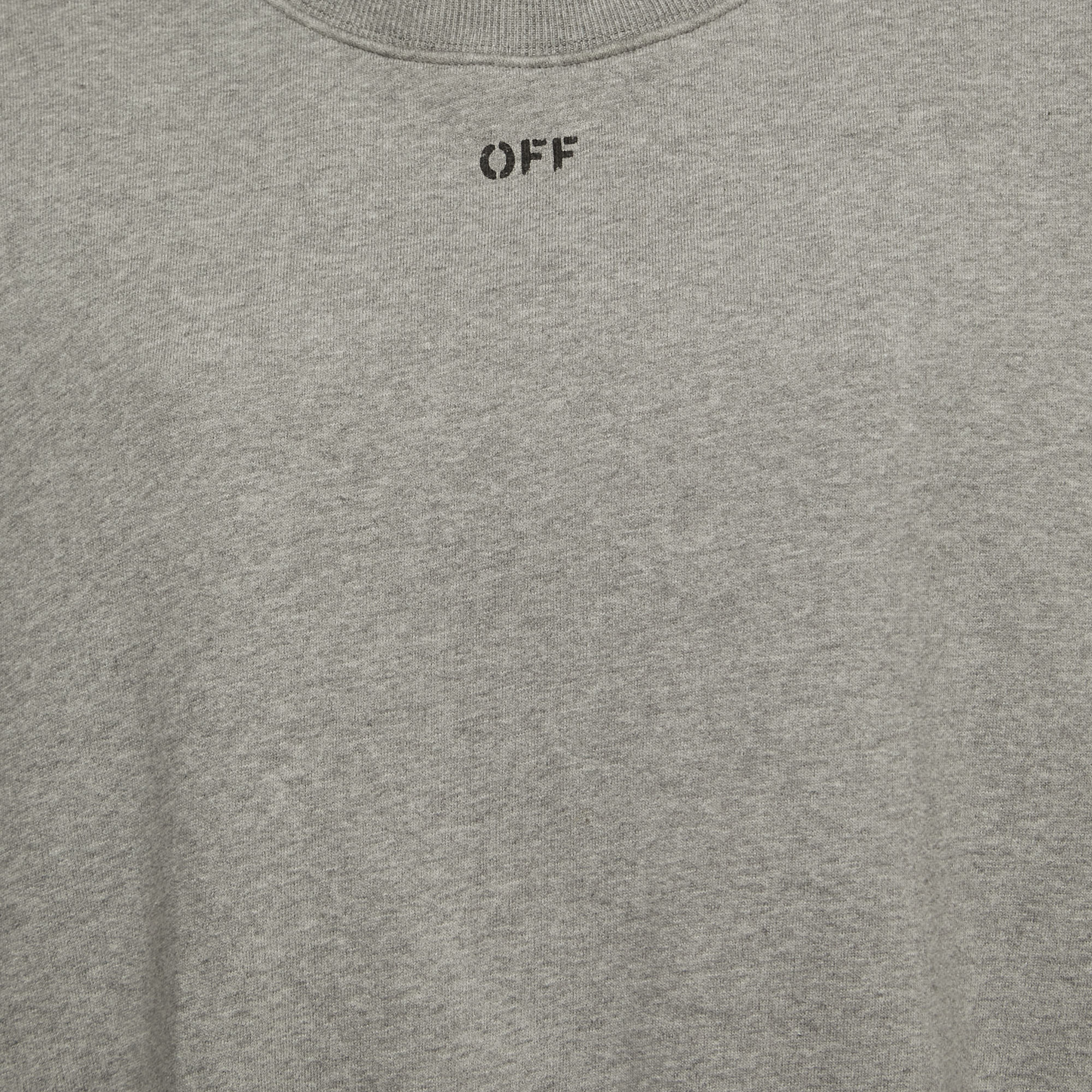 Off-White Grey Logo Print Cotton Cropped Sweatshirt L