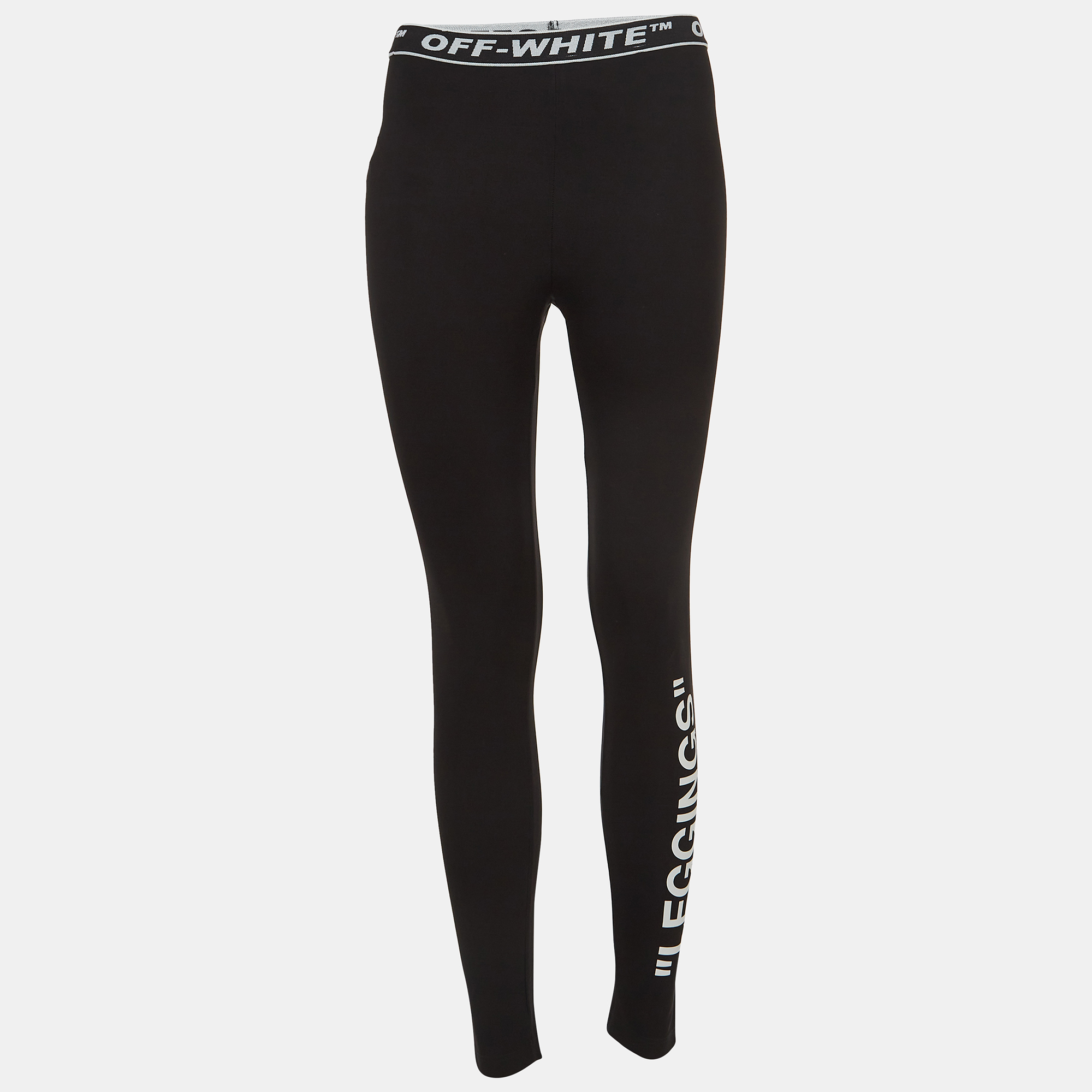 Off-white black logo print stretch knit leggings xs