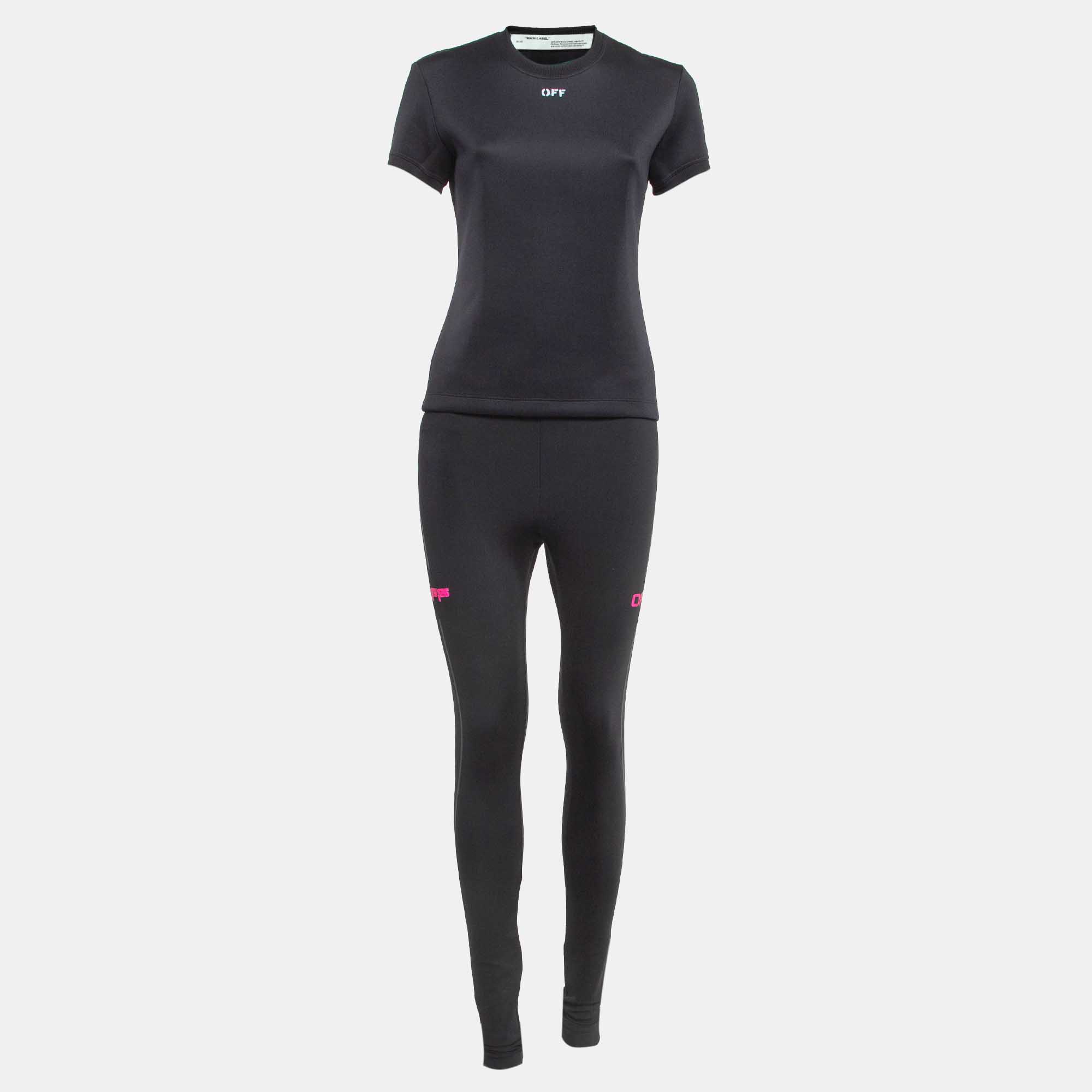 Off-white black jersey active wear t-shirt and leggings set s
