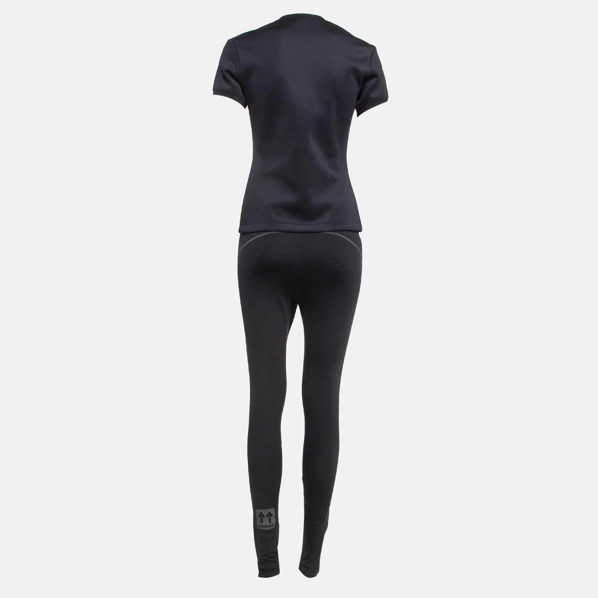 Off-White Black Jersey Active Wear T-shirt And Leggings Set S