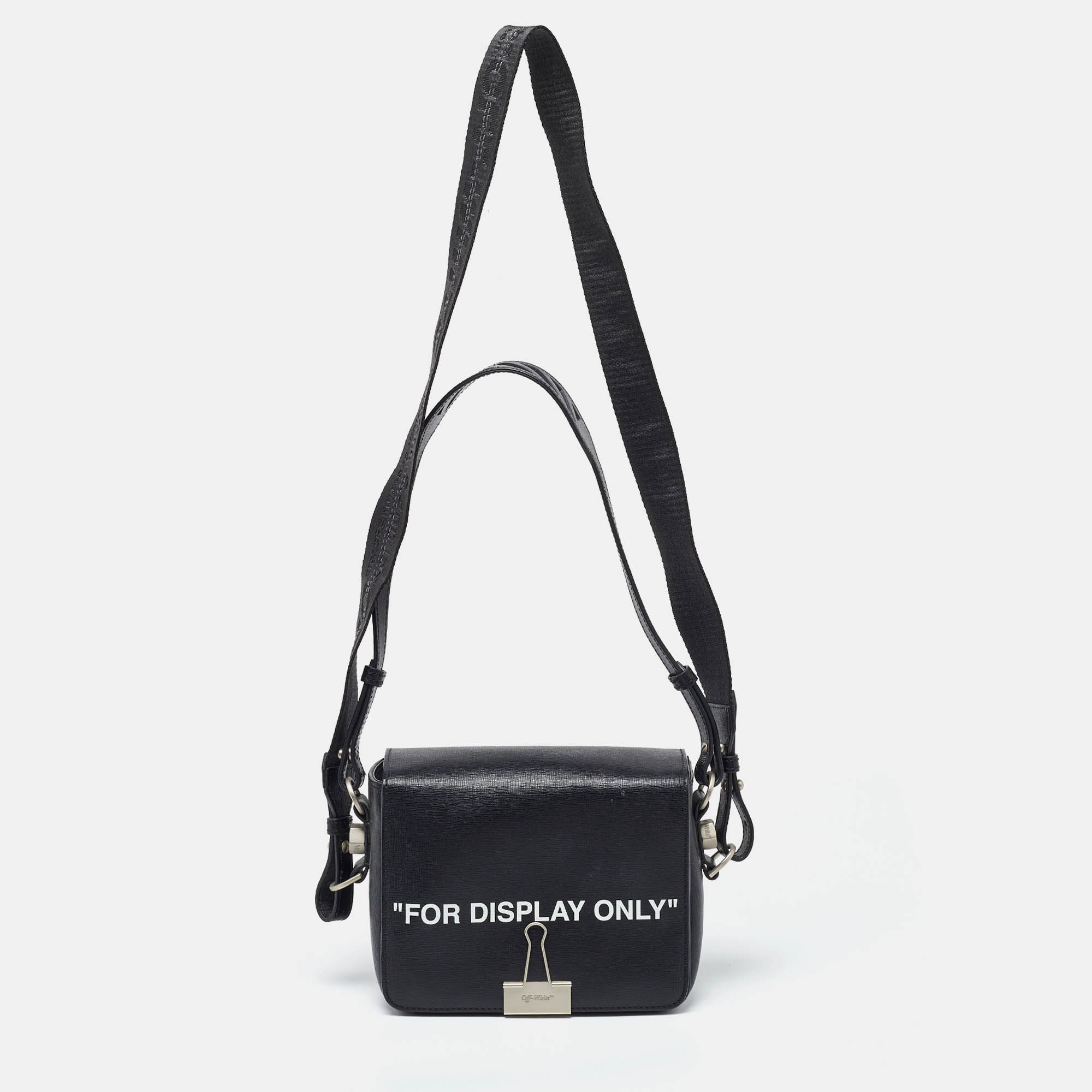 Off-white black/white leather mini binder clip crossbody bag