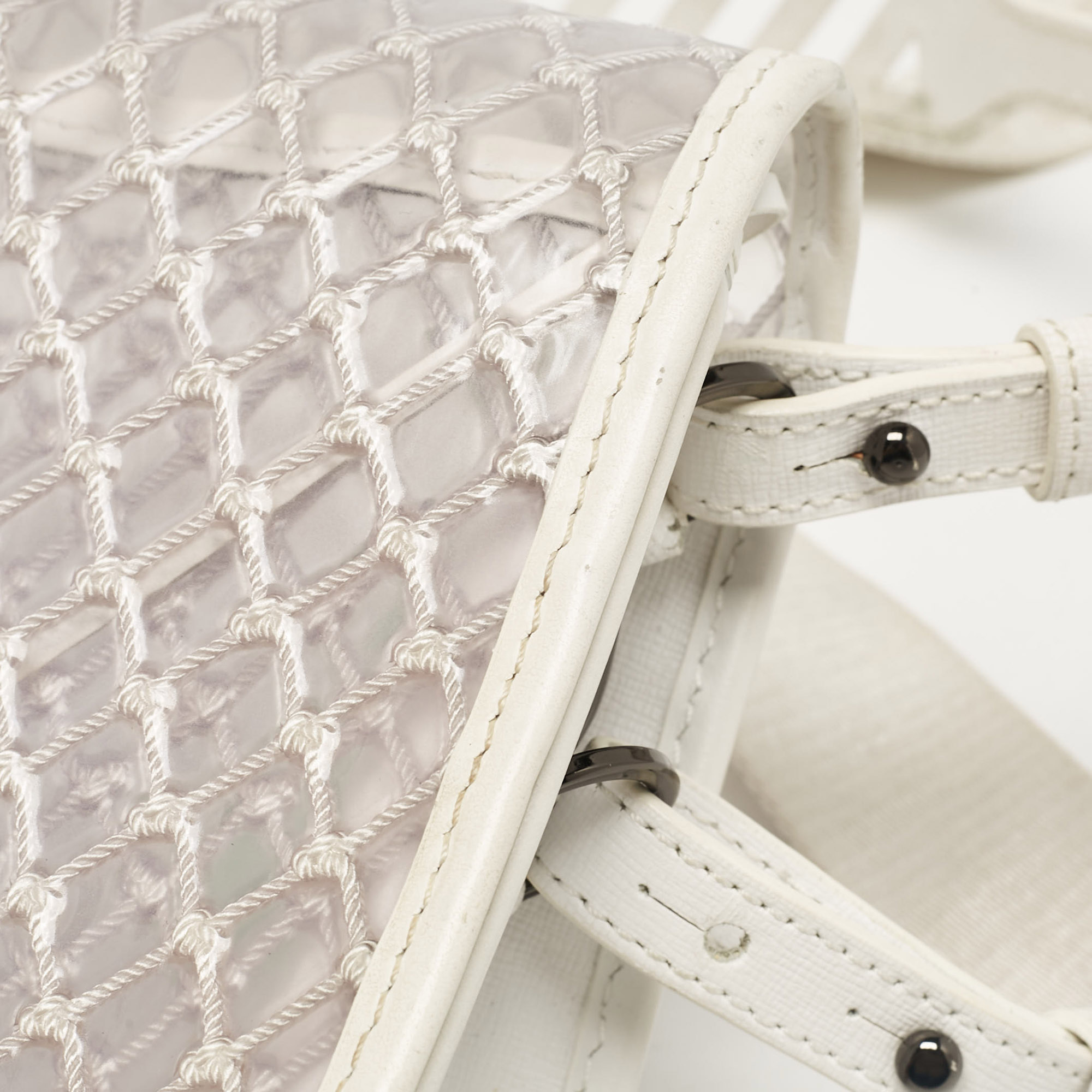 Off-White White/Clear PVC Net Binder Clip Crossbody Bag