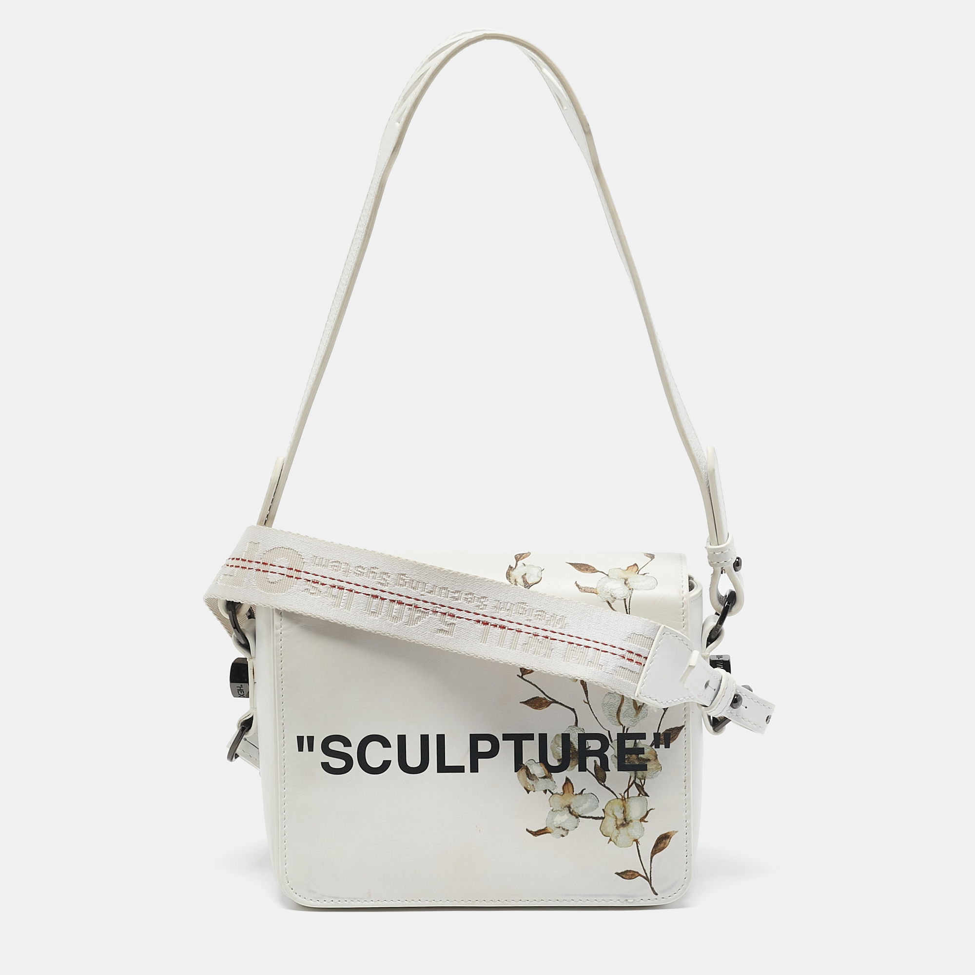 Off-White White Leather Sculpture Binder Clip Crossbody Bag